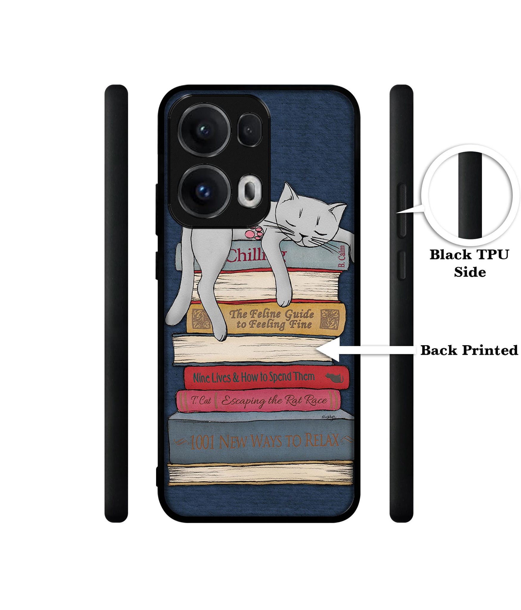 Cat Sleeping On The Books Designer 2D Printed Back Case Cover for Oppo Reno13 Pro 5G