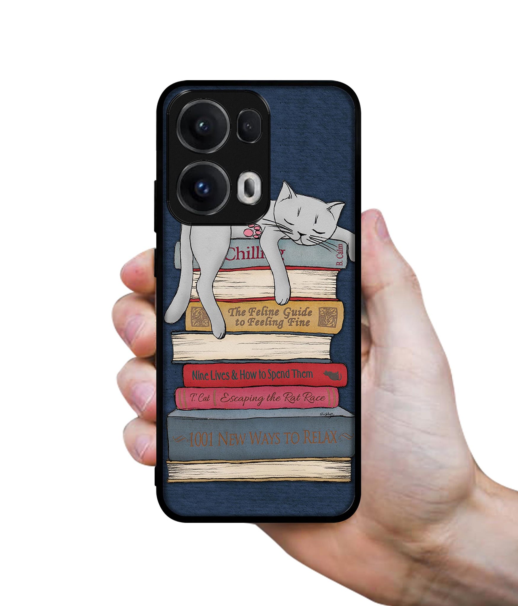Cat Sleeping On The Books Designer 2D Printed Back Case Cover for Oppo Reno13 Pro 5G