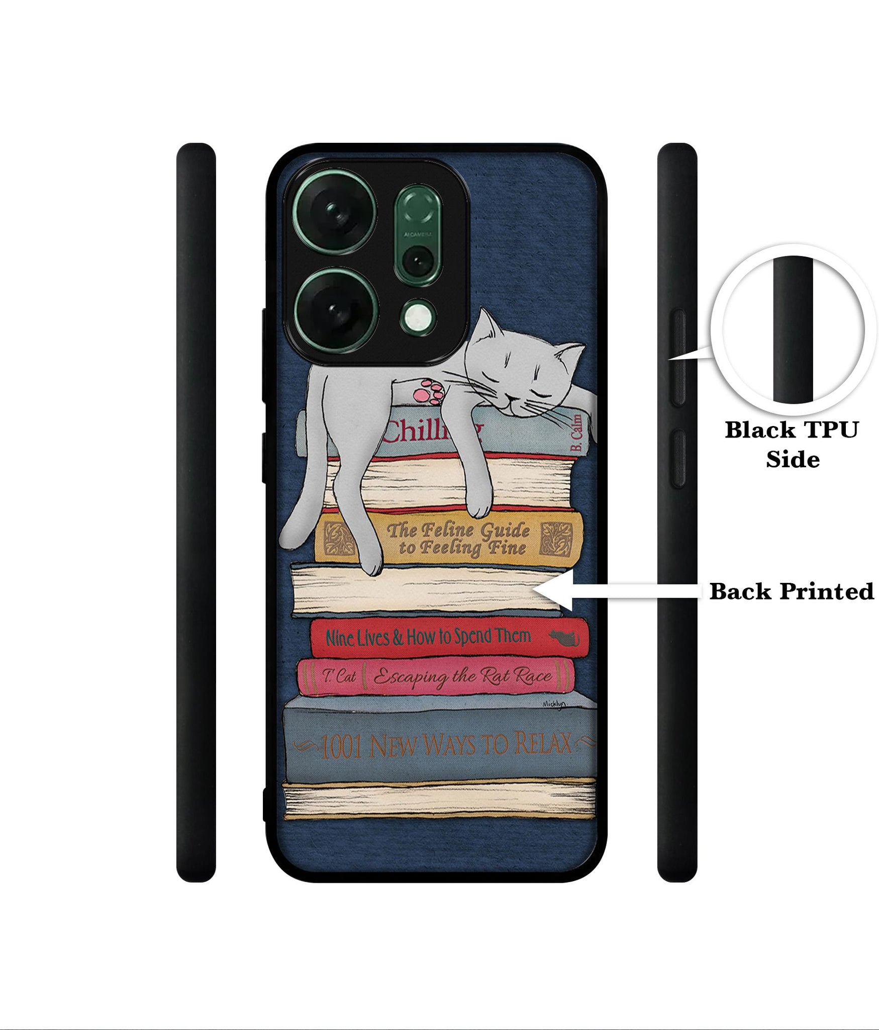 Cat Sleeping On The Books Designer 2D Printed Back Case Cover for Oppo Reno14 5G