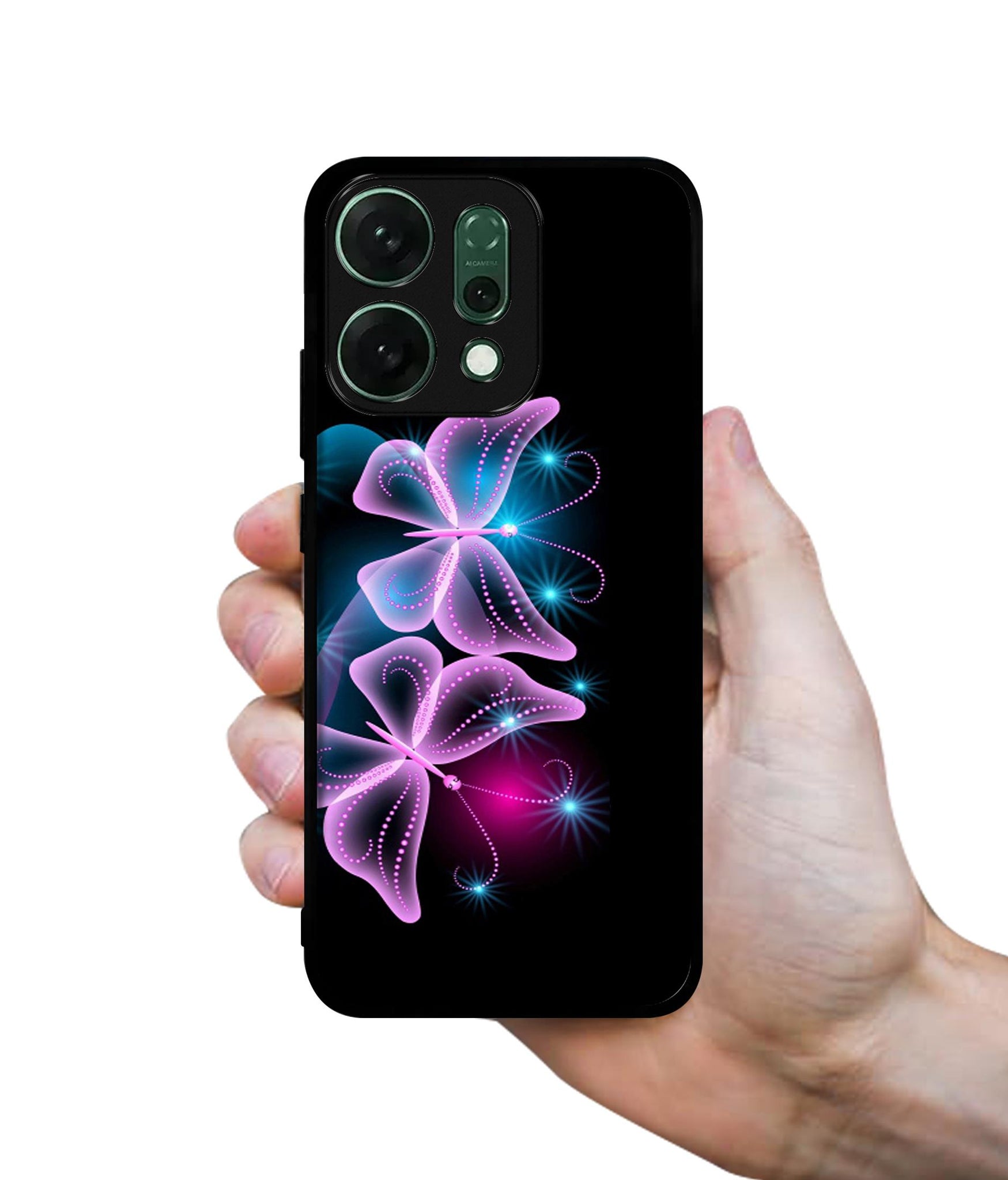 Butterflies Neon Light Designer 2D Printed Back Case Cover for Oppo Reno14 Pro 5G