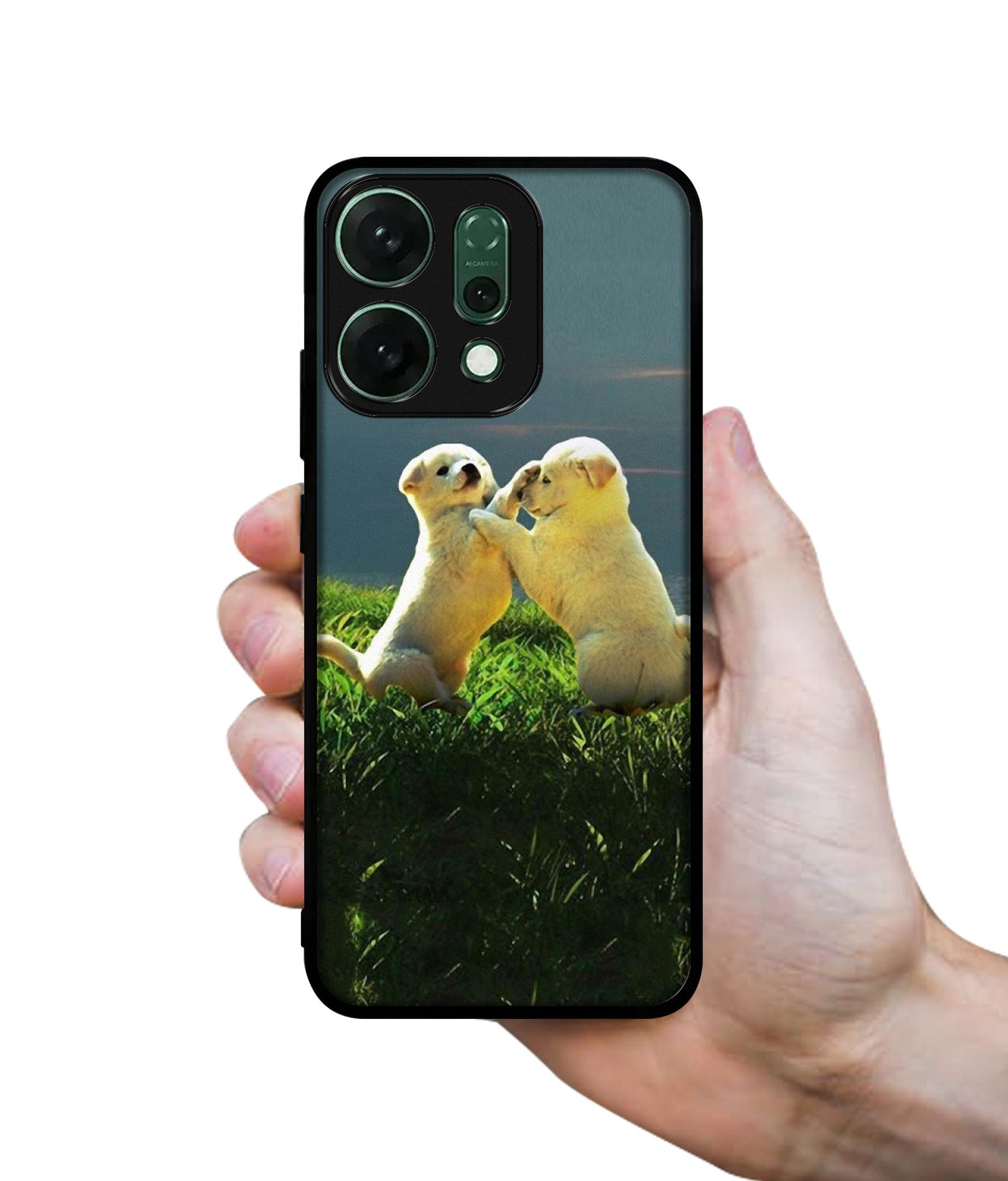 Puppy Couple Sunset Designer 2D Printed Back Case Cover for Oppo Reno14 Pro 5G