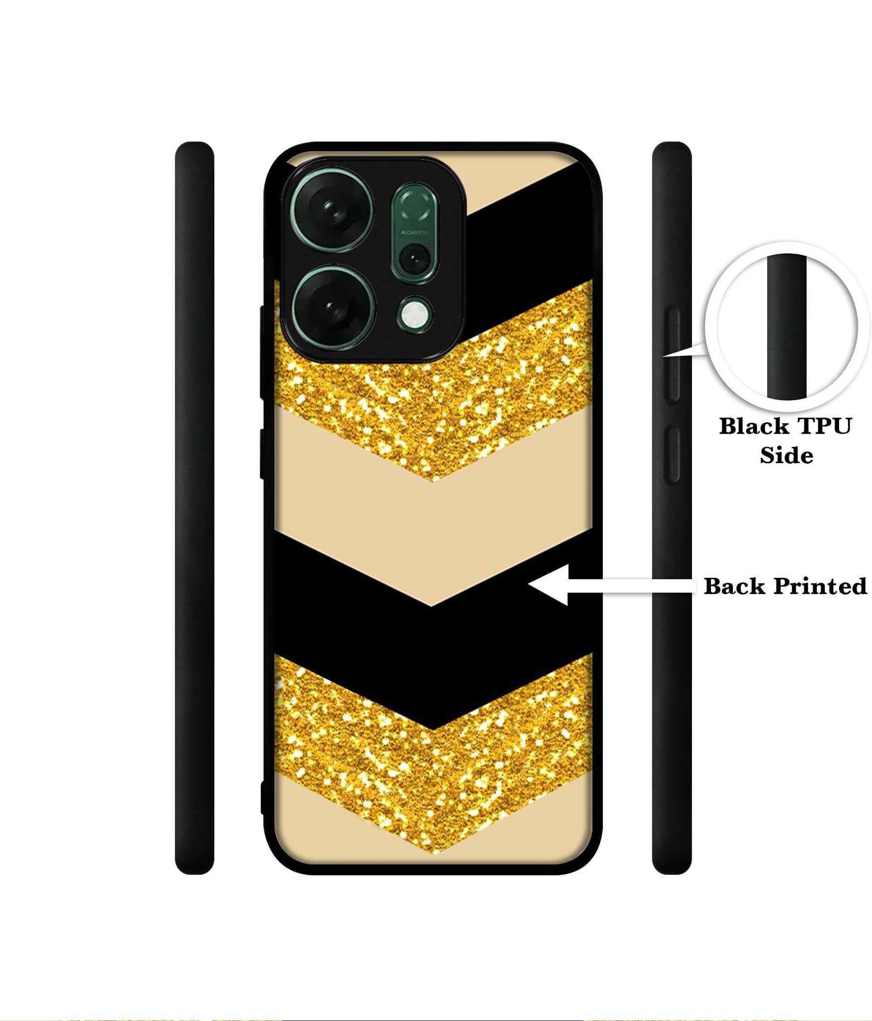Black & Gold Designer 2D Printed Back Case Cover for Oppo Reno14 Pro 5G