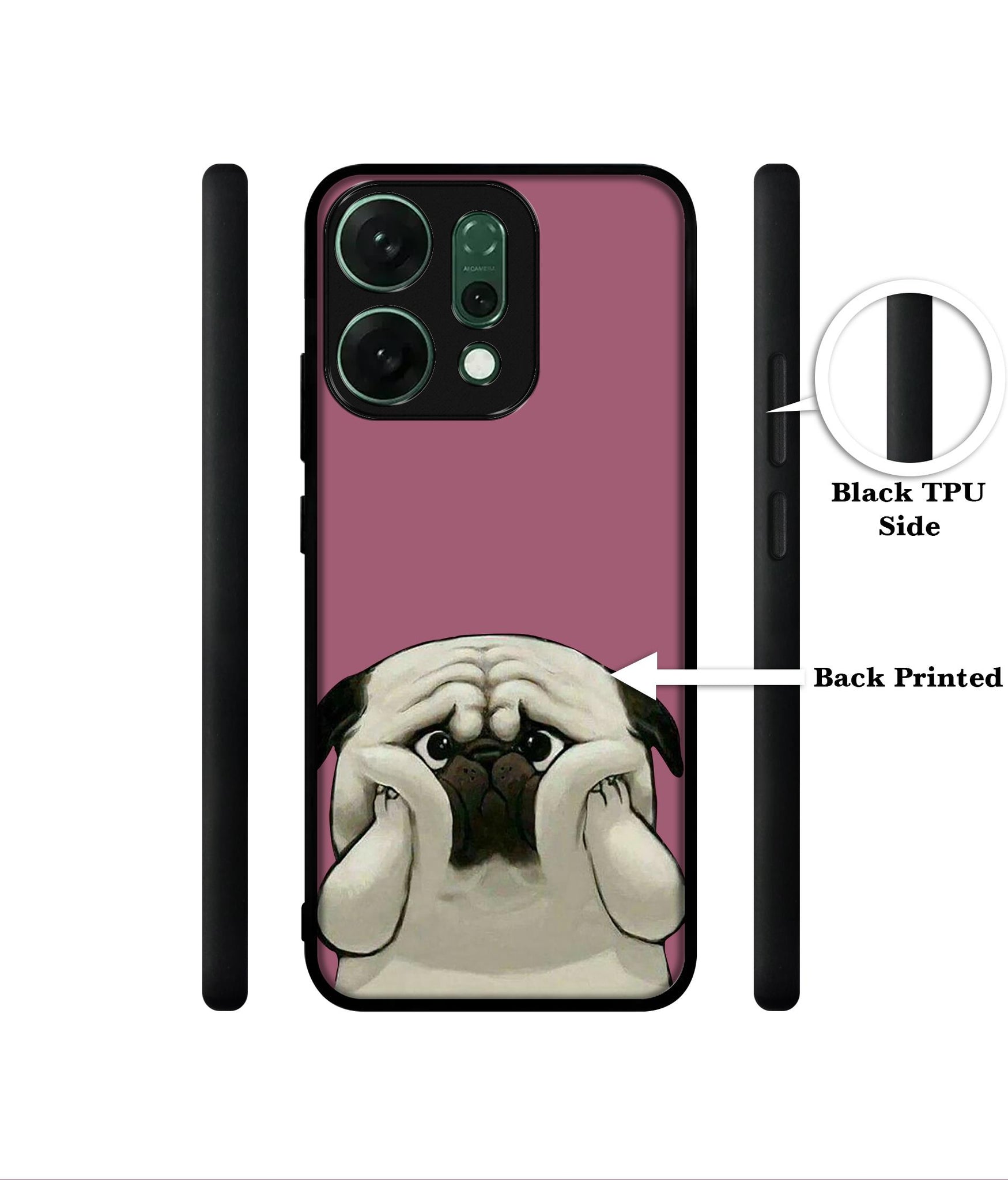 Cute Pug Holding Big Cheeks Designer 2D Printed Back Case Cover for Oppo Reno14 Pro 5G