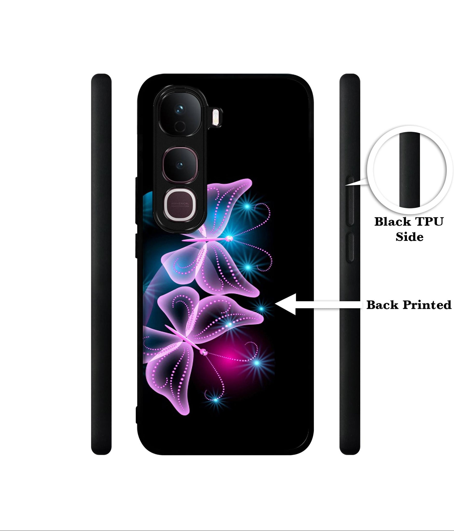 Butterflies Neon Light Designer 2D Printed Back Case Cover for Vivo Y400 Pro 5G