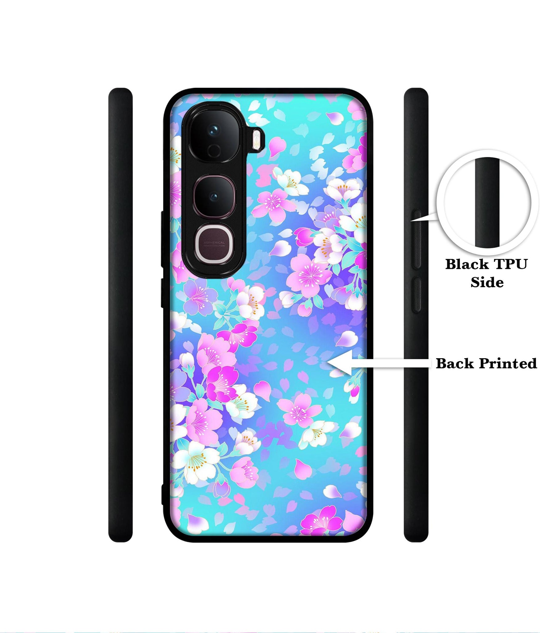 Floral Blue Pattern Designer 2D Printed Back Case Cover for Vivo Y400 Pro 5G