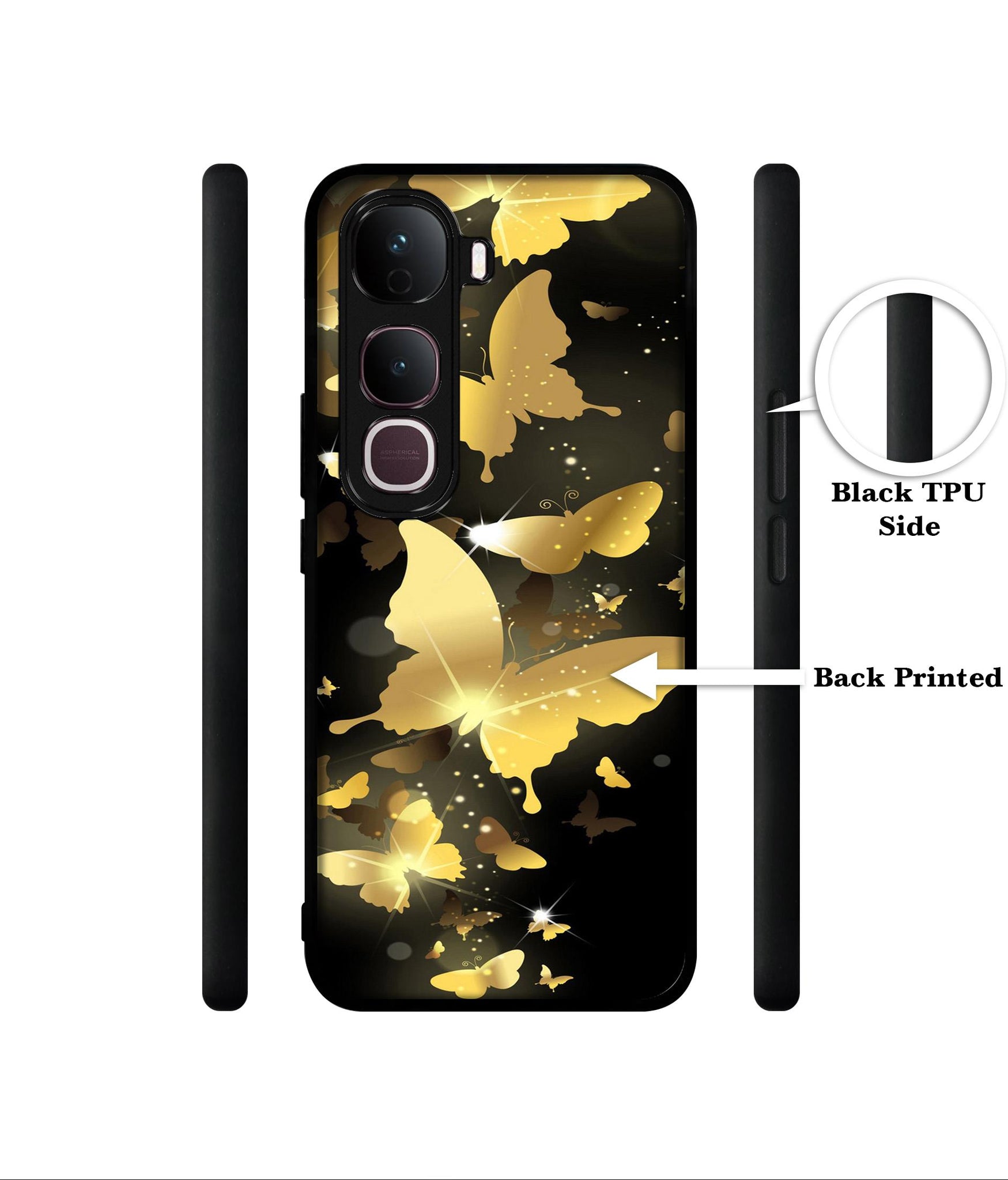 Golden Butterfly Pattern Designer 2D Printed Back Case Cover for Vivo Y400 Pro 5G