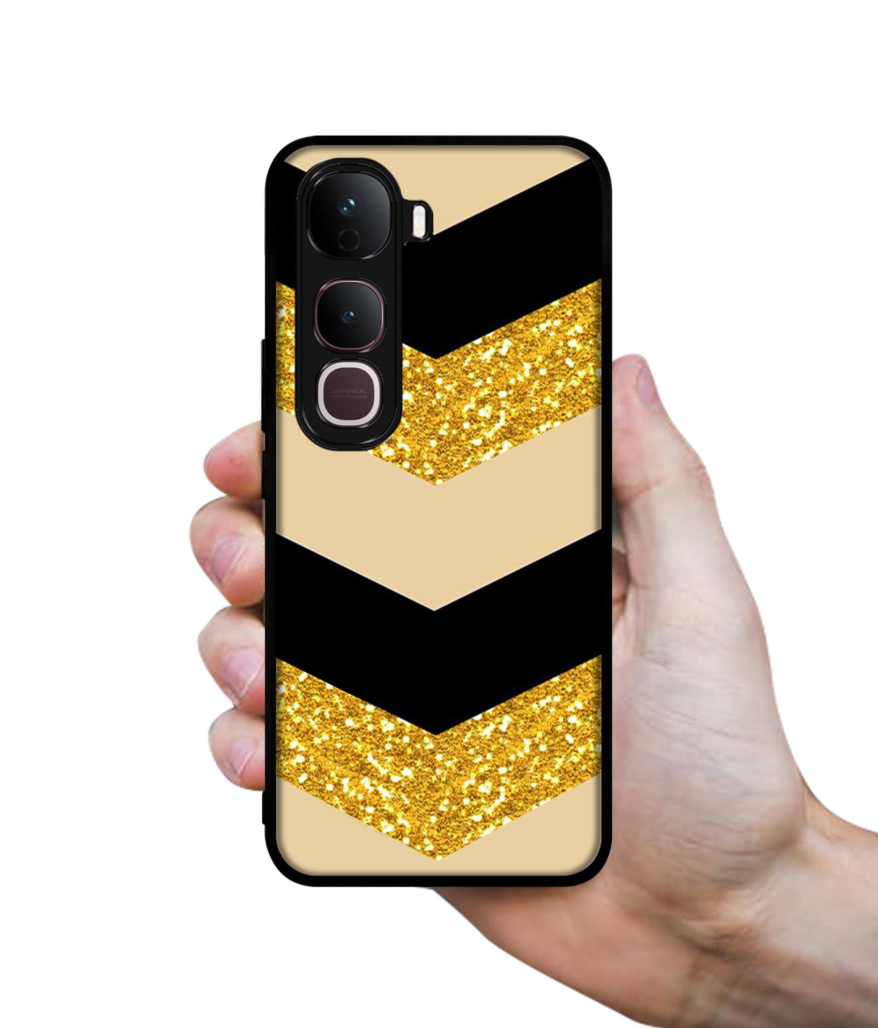 Black & Gold Designer 2D Printed Back Case Cover for Vivo Y400 Pro 5G