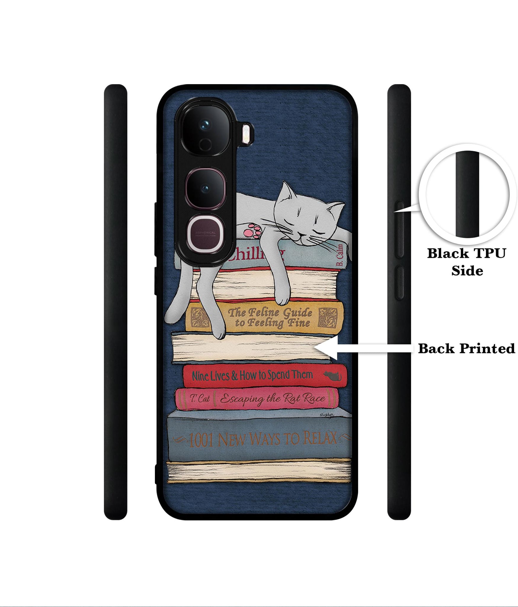 Cat Sleeping On The Books Designer 2D Printed Back Case Cover for Vivo Y400 Pro 5G