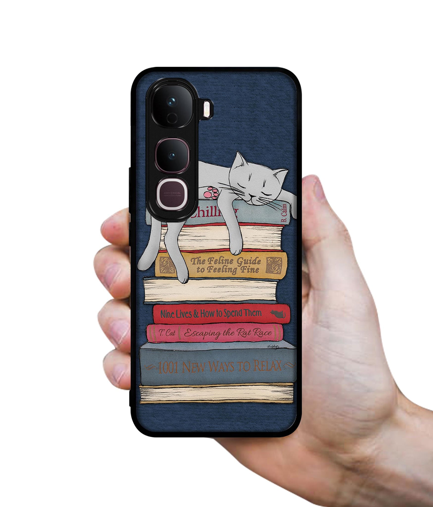 Cat Sleeping On The Books Designer 2D Printed Back Case Cover for Vivo Y400 Pro 5G