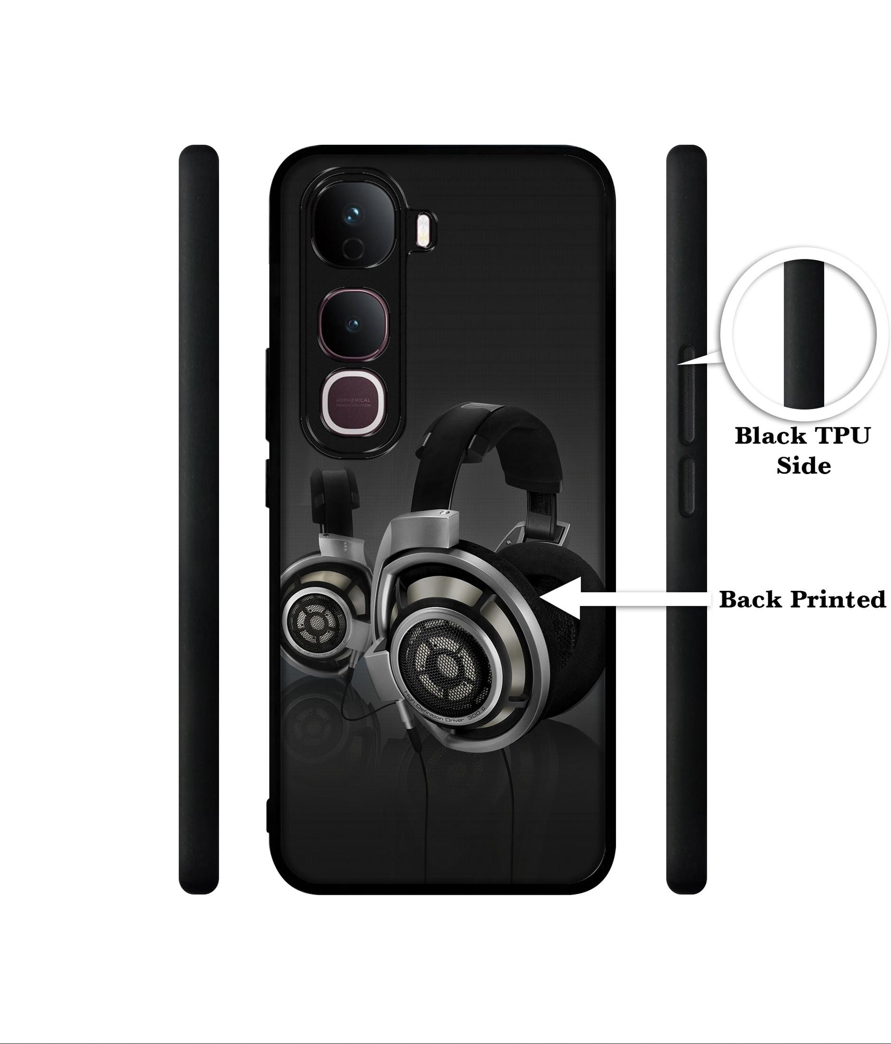 Head Phone Designer 2D Printed Back Case Cover for Vivo Y400 Pro 5G