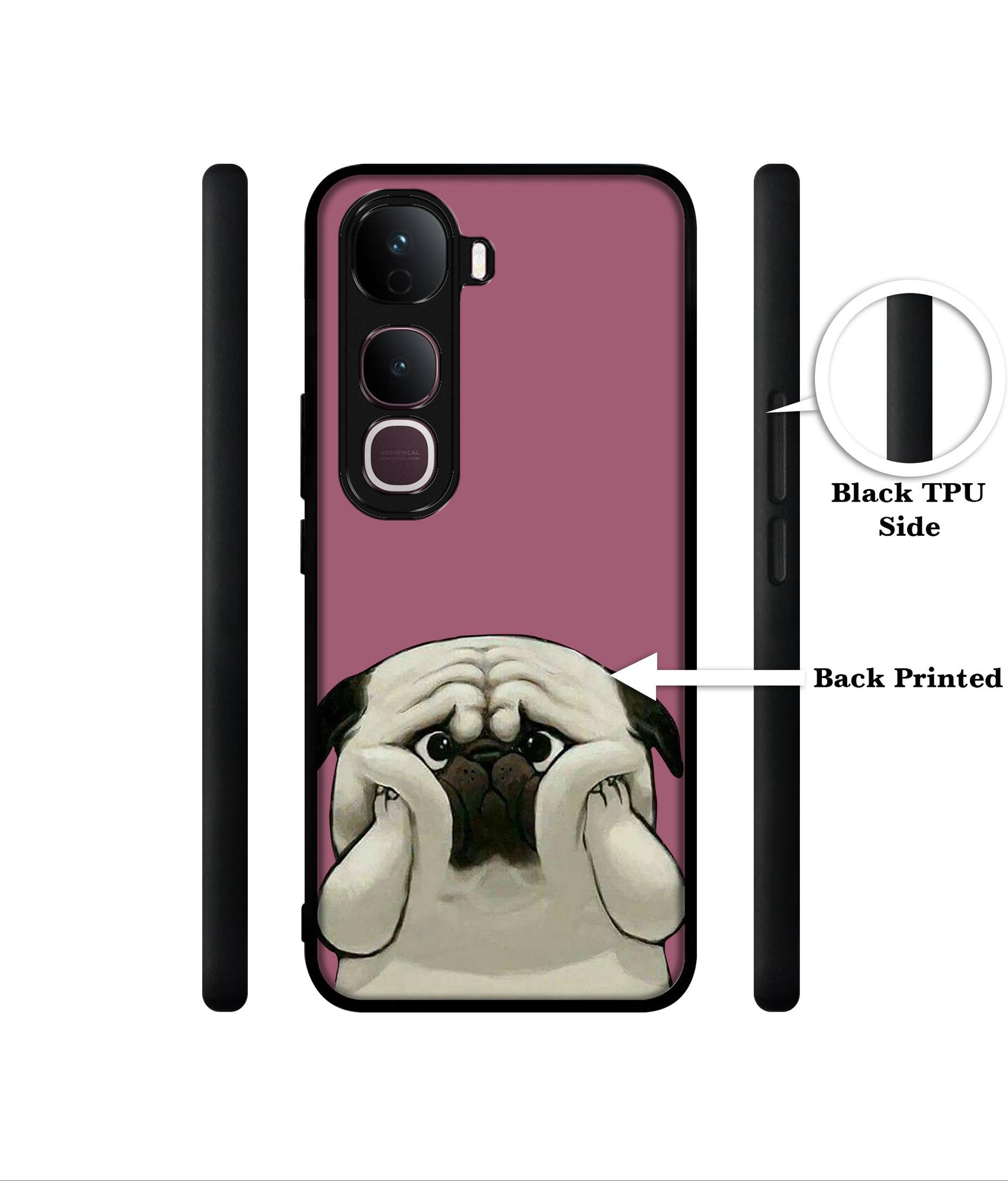 Cute Pug Holding Big Cheeks Designer 2D Printed Back Case Cover for Vivo Y400 Pro 5G