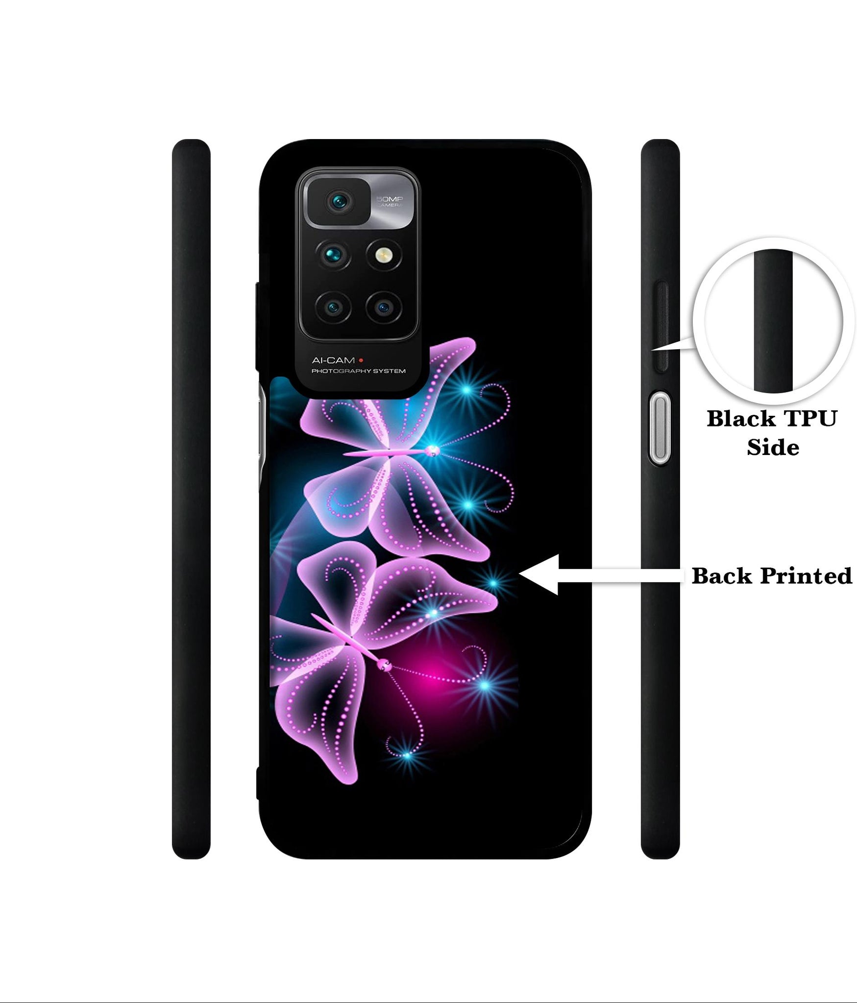 Butterflies Neon Light Designer 2D Printed Back Case Cover for Mi Redmi 10 4G