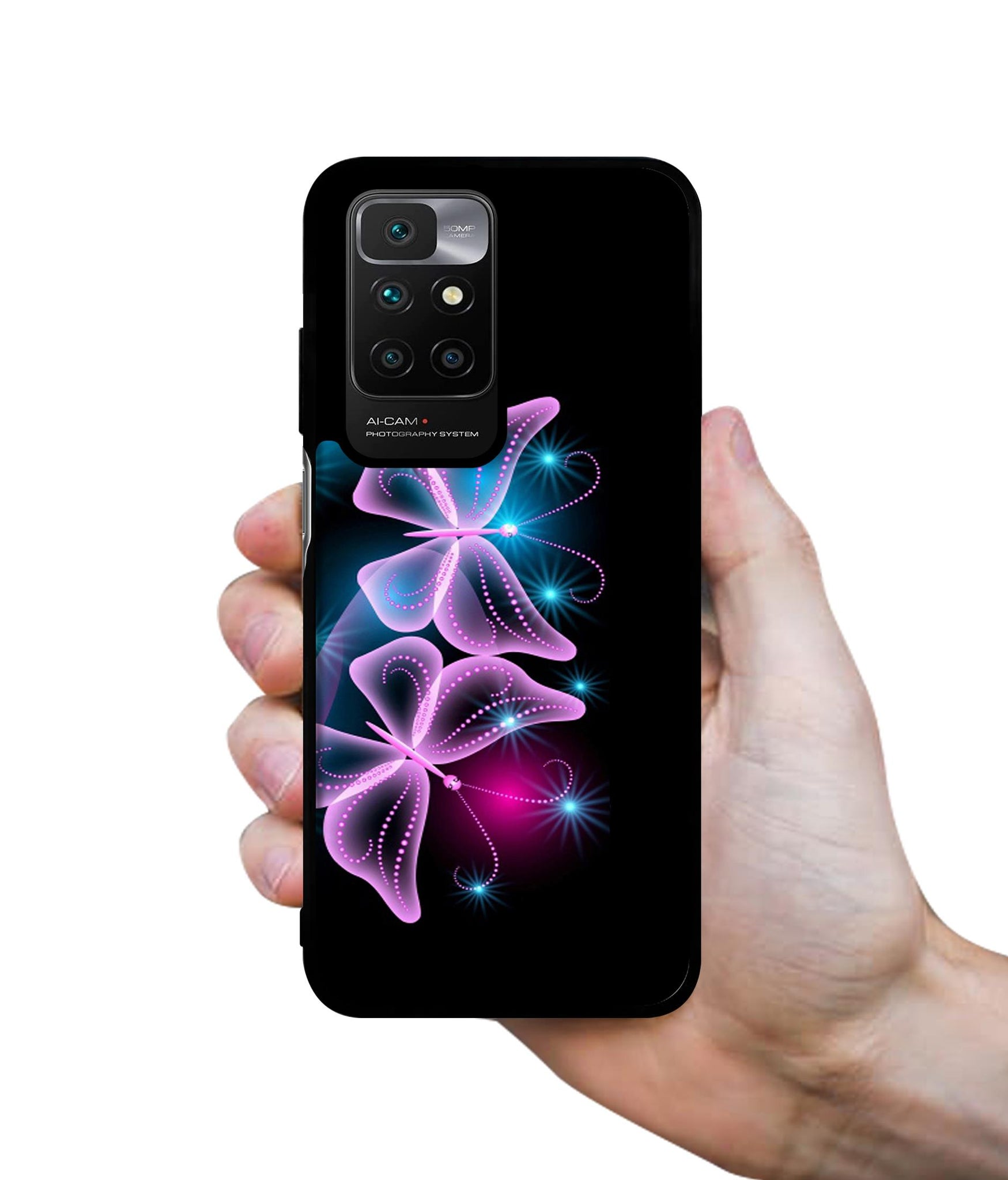 Butterflies Neon Light Designer 2D Printed Back Case Cover for Mi Redmi 10 4G