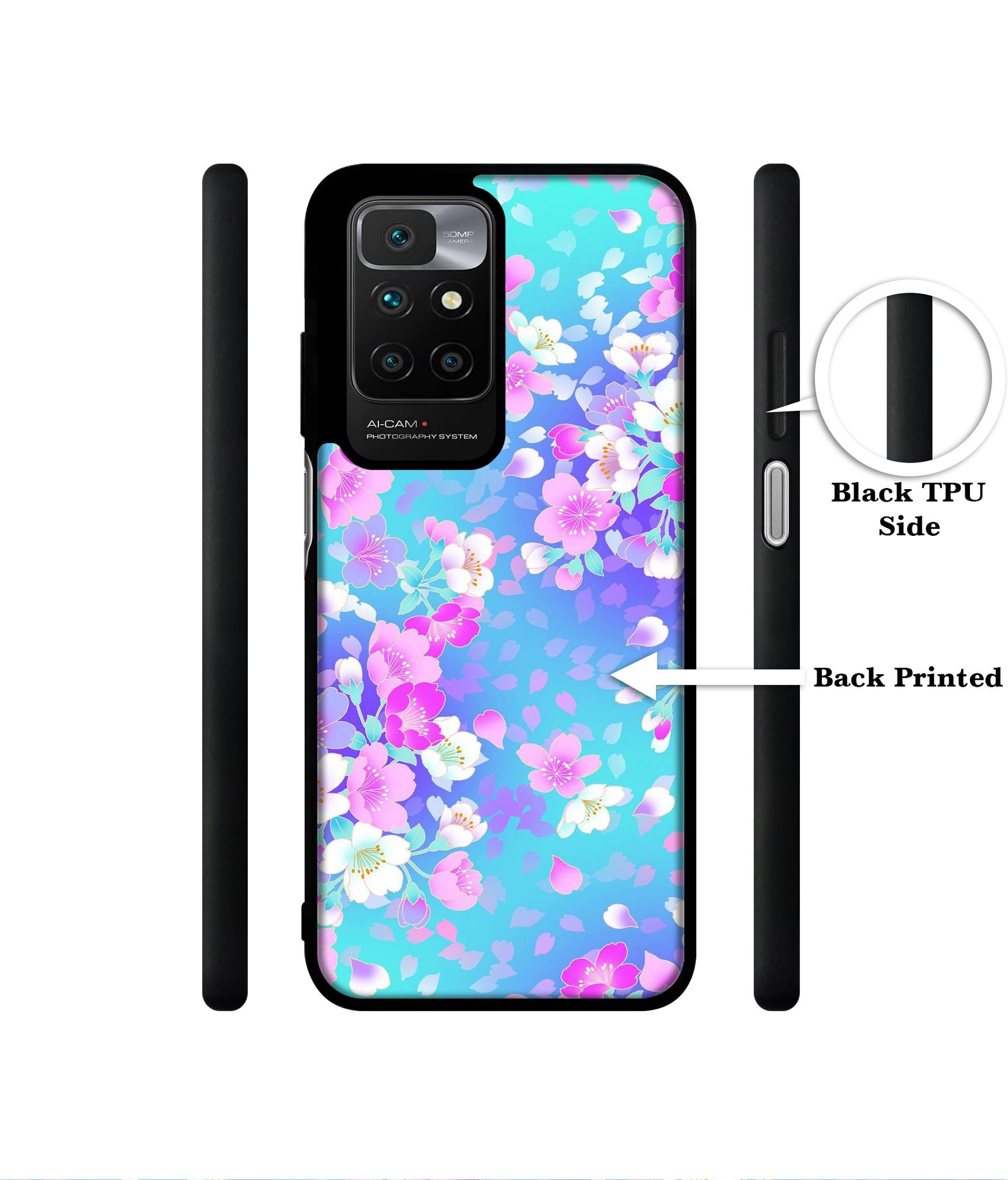 Floral Blue Pattern Designer 2D Printed Back Case Cover for Mi Redmi 10 4G