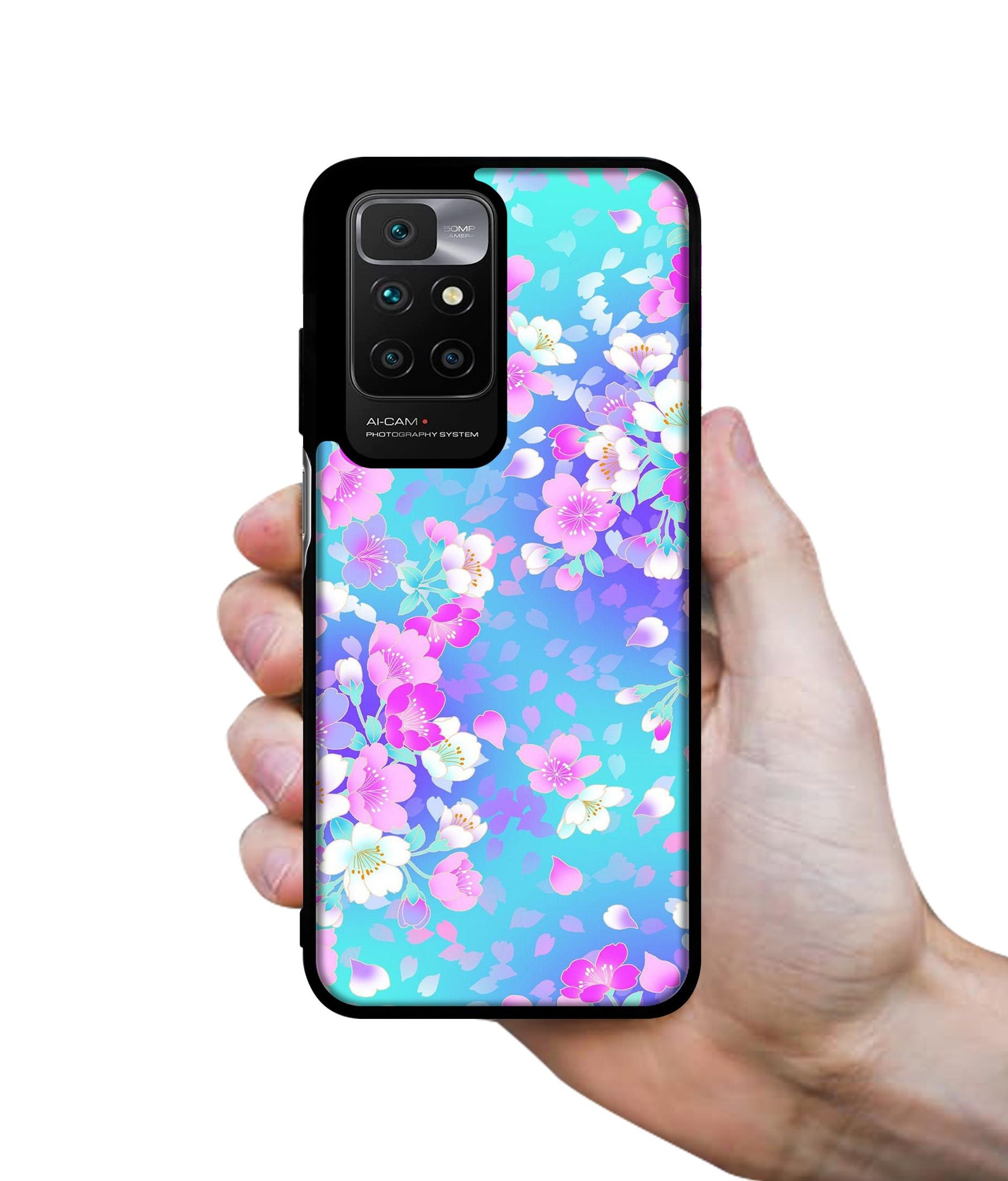 Floral Blue Pattern Designer 2D Printed Back Case Cover for Mi Redmi 10 4G