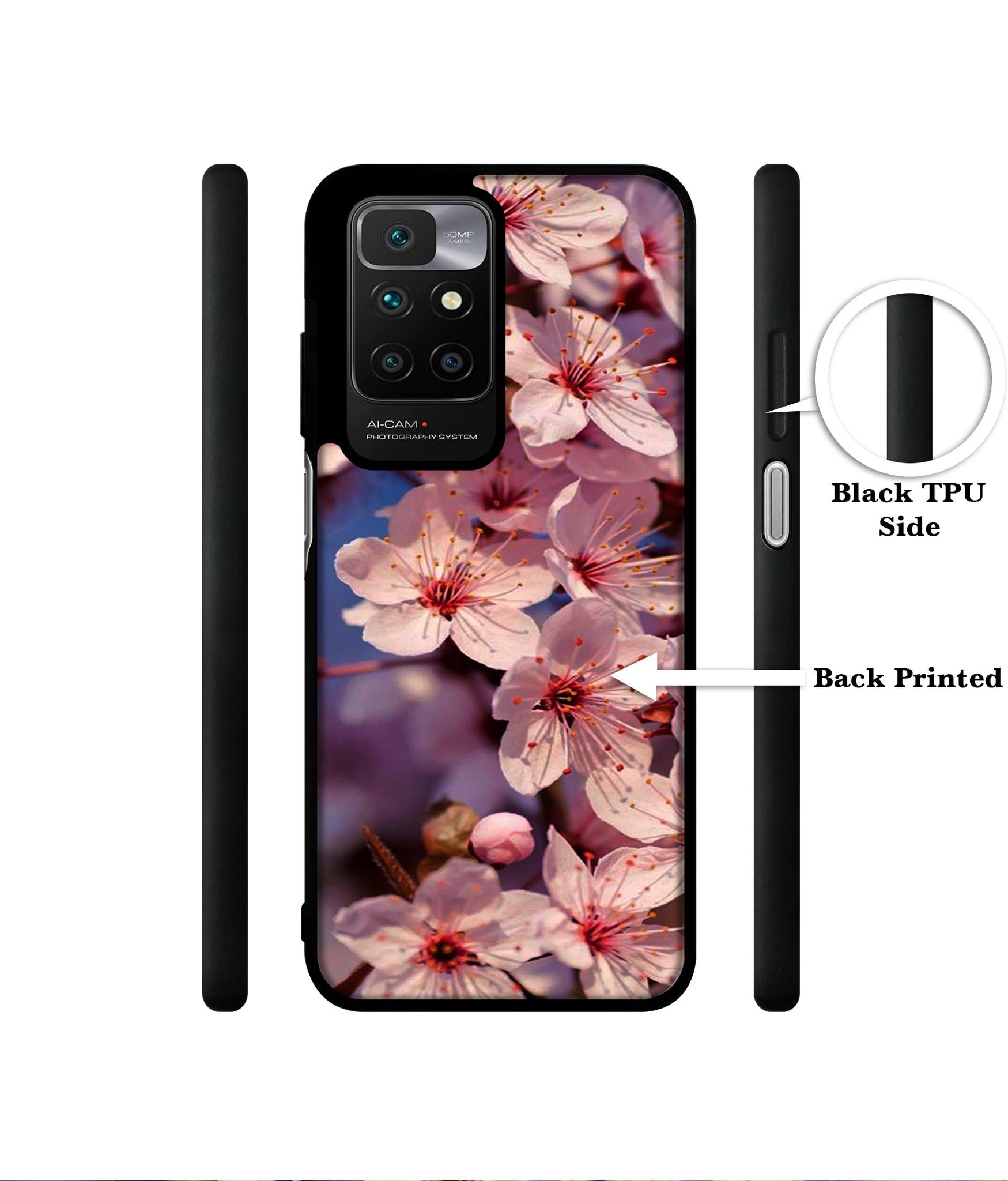 Pink Flowers Pattern Designer 2D Printed Back Case Cover for Mi Redmi 10 4G