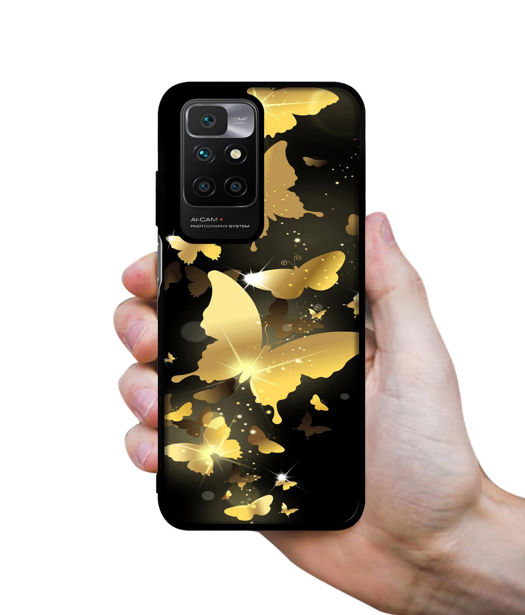 Golden Butterfly Pattern Designer 2D Printed Back Case Cover for Mi Redmi 10 4G