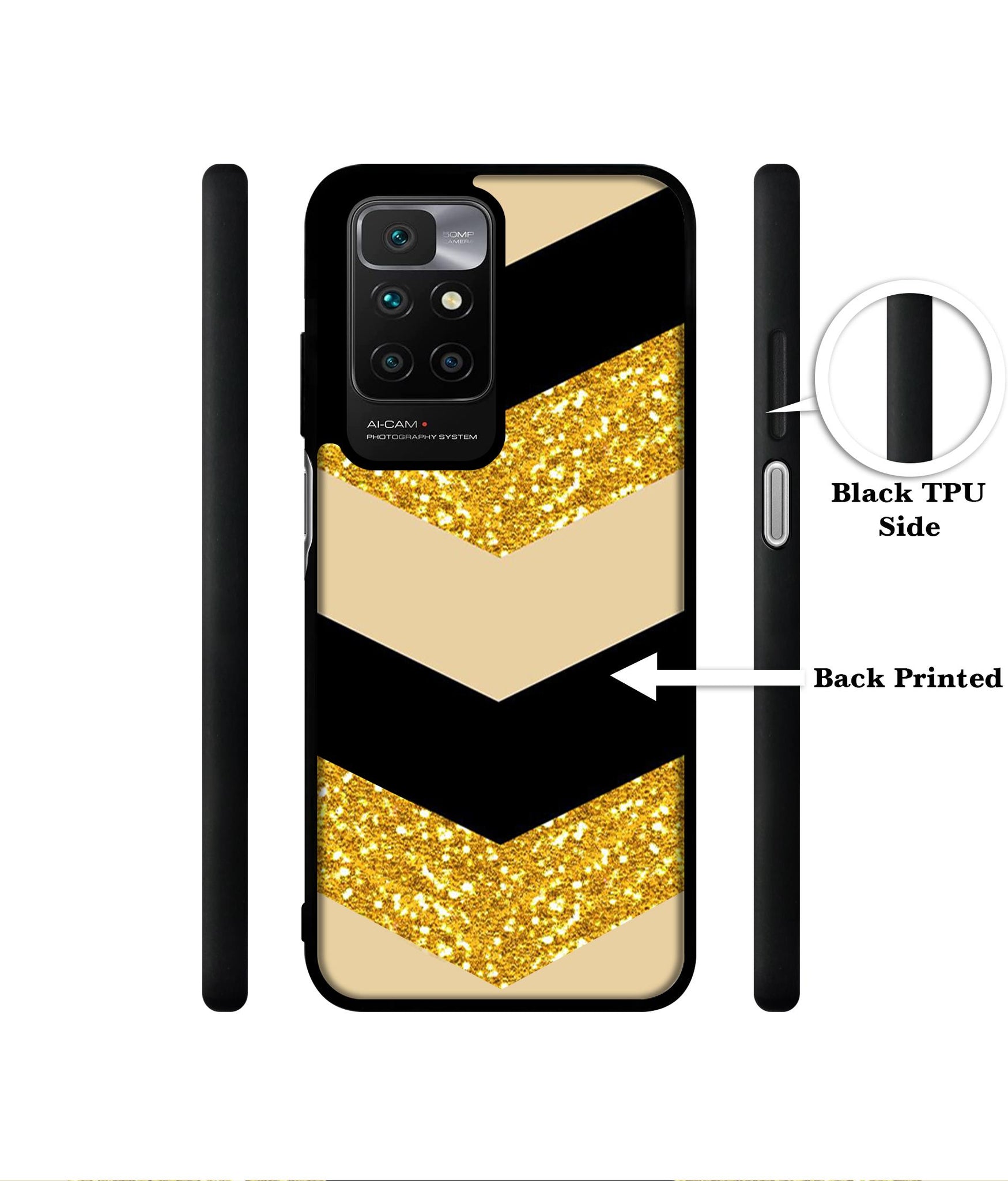 Black & Gold Designer 2D Printed Back Case Cover for Mi Redmi 10 4G