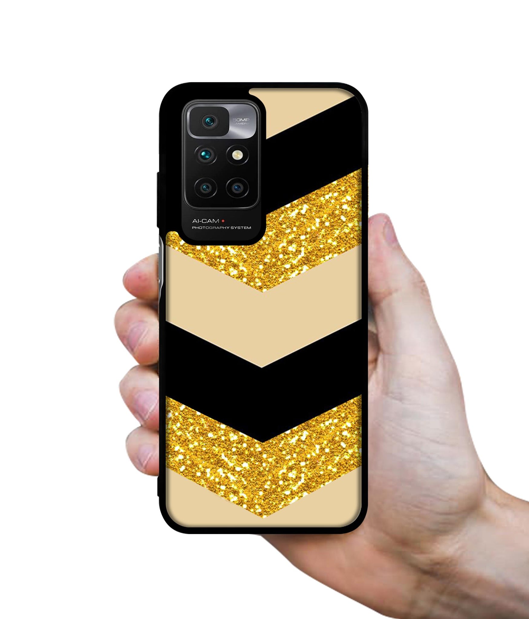 Black & Gold Designer 2D Printed Back Case Cover for Mi Redmi 10 4G