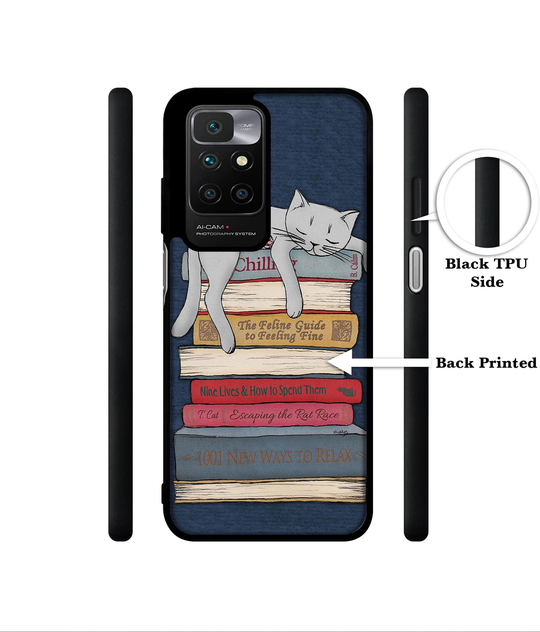 Cat Sleeping On The Books Designer 2D Printed Back Case Cover for Mi Redmi 10 4G