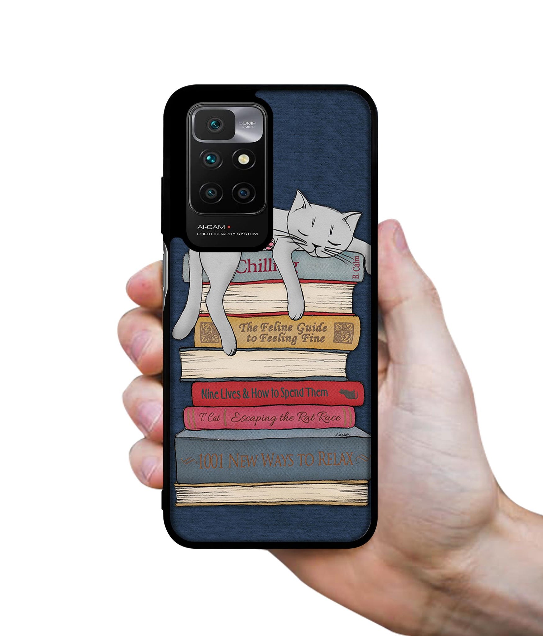 Cat Sleeping On The Books Designer 2D Printed Back Case Cover for Mi Redmi 10 4G