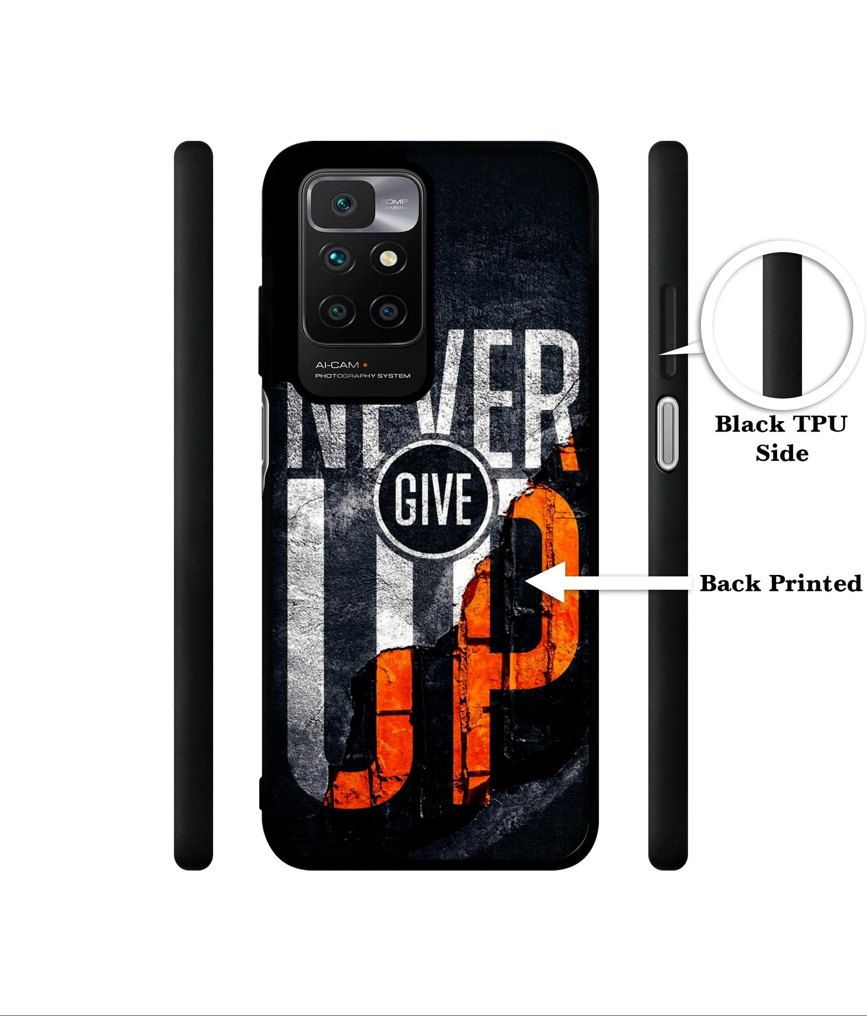 Never Give Up Designer 2D Printed Back Case Cover for Mi Redmi 10 4G