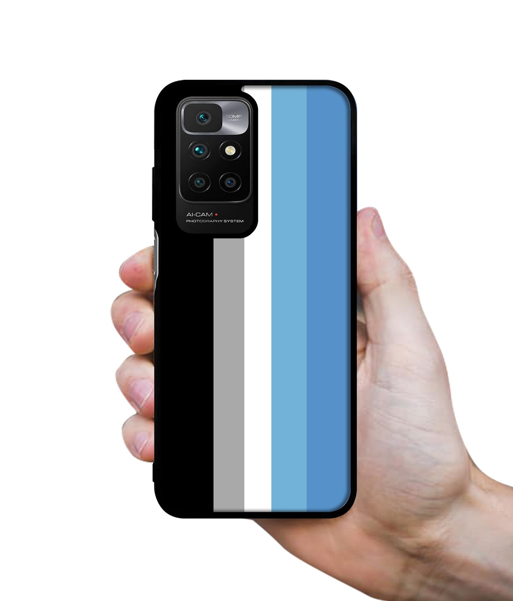 White and Blue Lines Designer 2D Printed Back Case Cover for Mi Redmi 10 4G