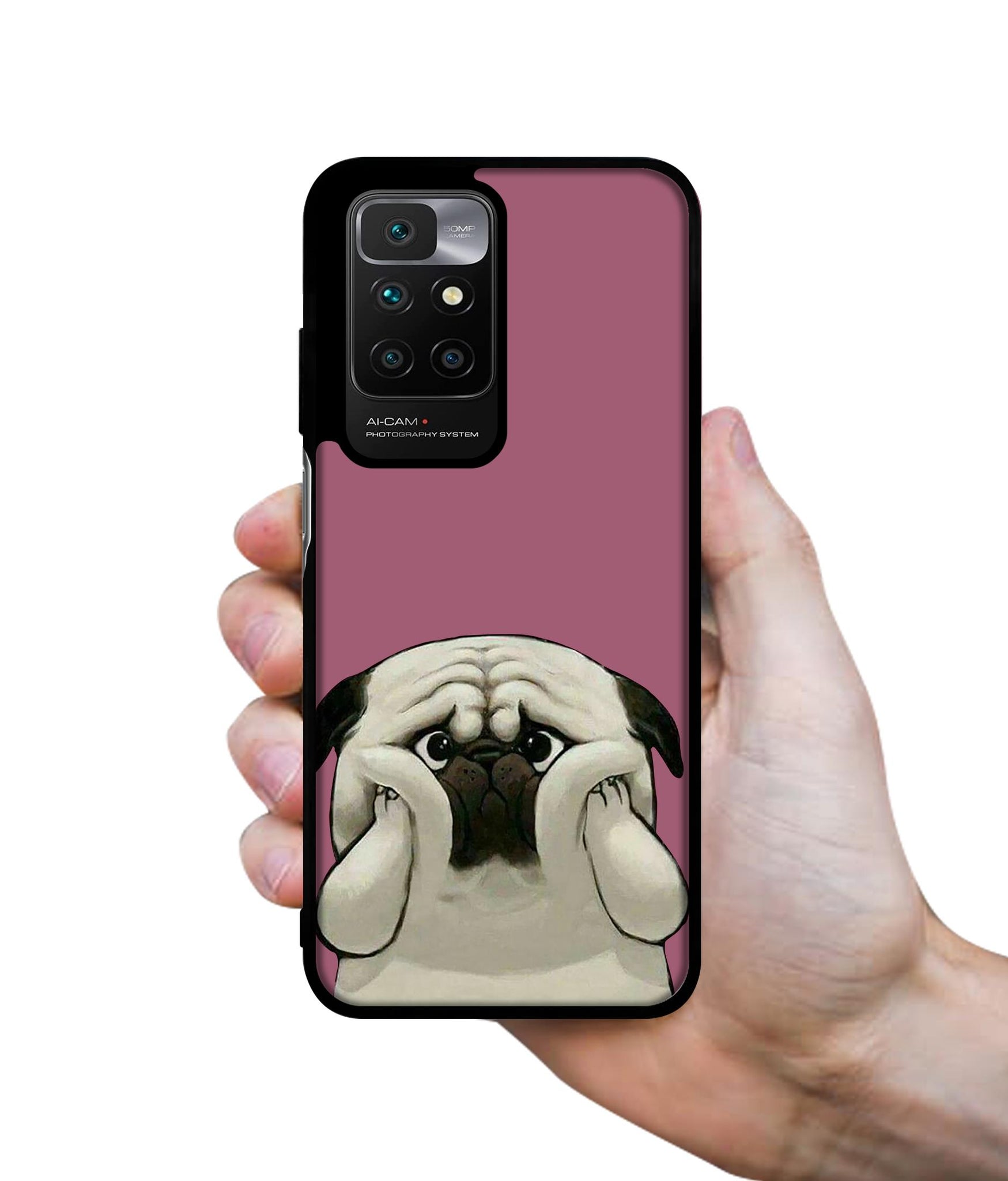 Cute Pug Holding Big Cheeks Designer 2D Printed Back Case Cover for Mi Redmi 10 4G