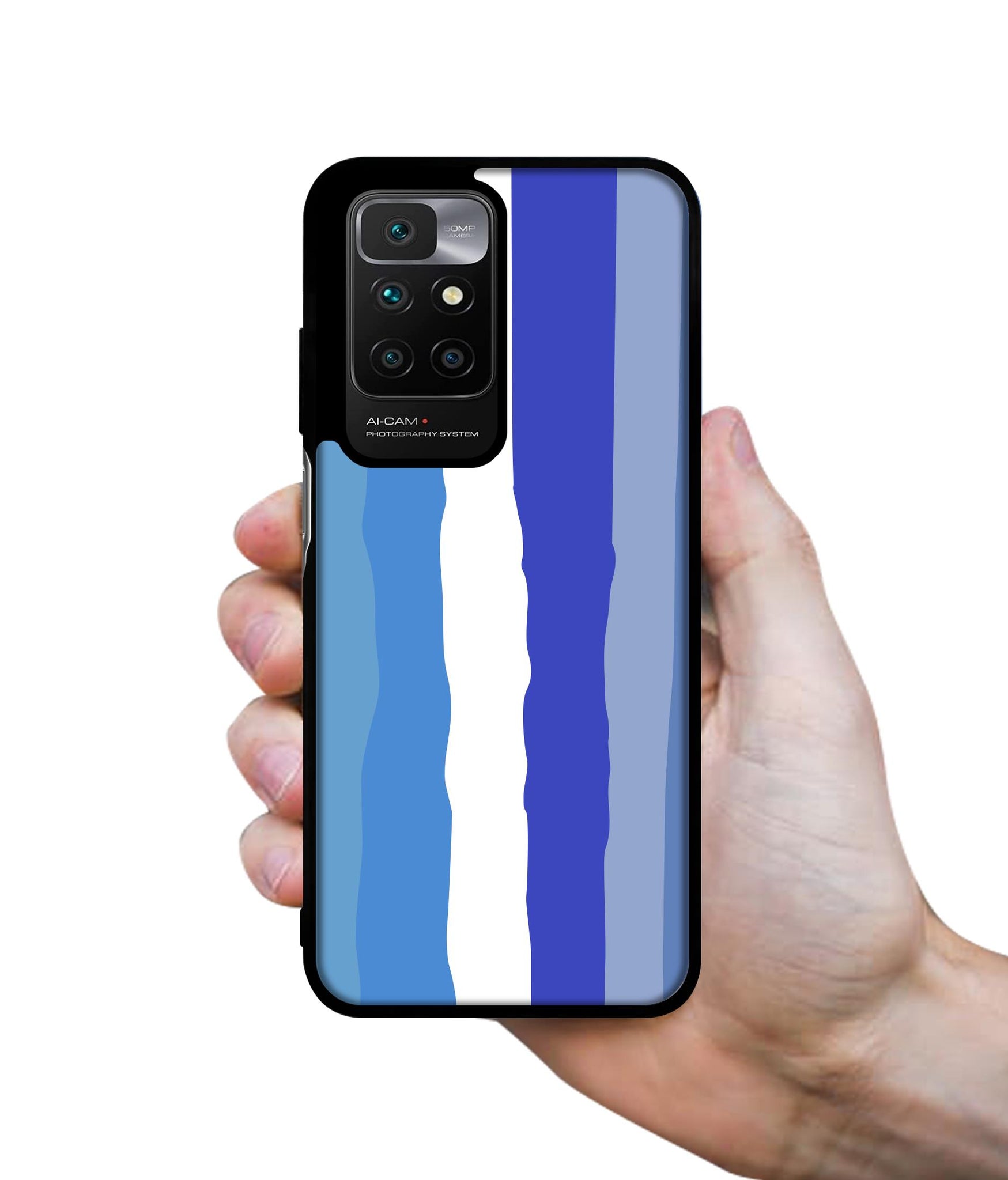 Blue Stripes Rainbow Designer 2D Printed Back Case Cover for Mi Redmi 10 4G