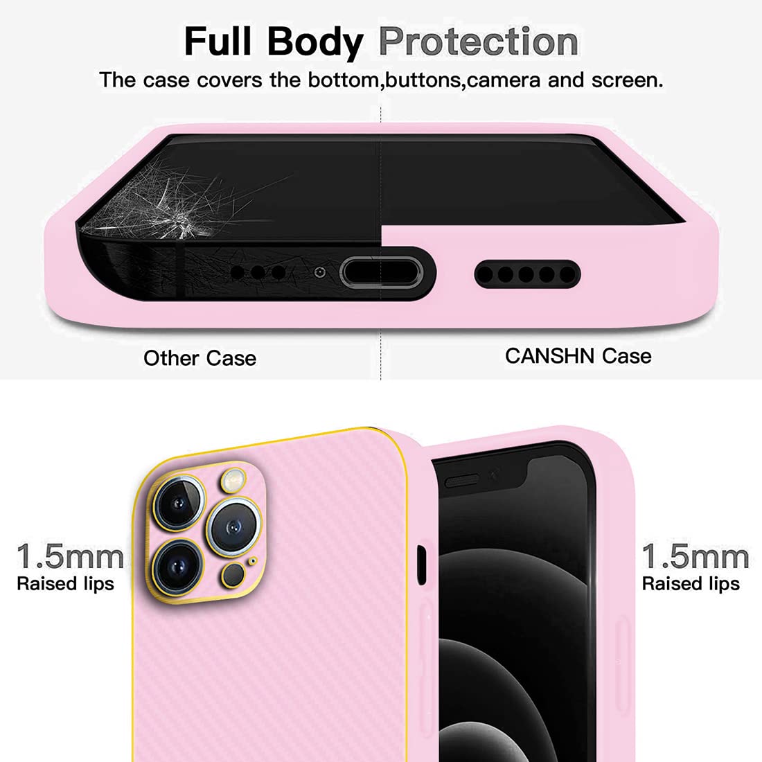 Chrome Finish Carbon Fiber Back Cover TPU Case for Apple iPhone 13 Pro