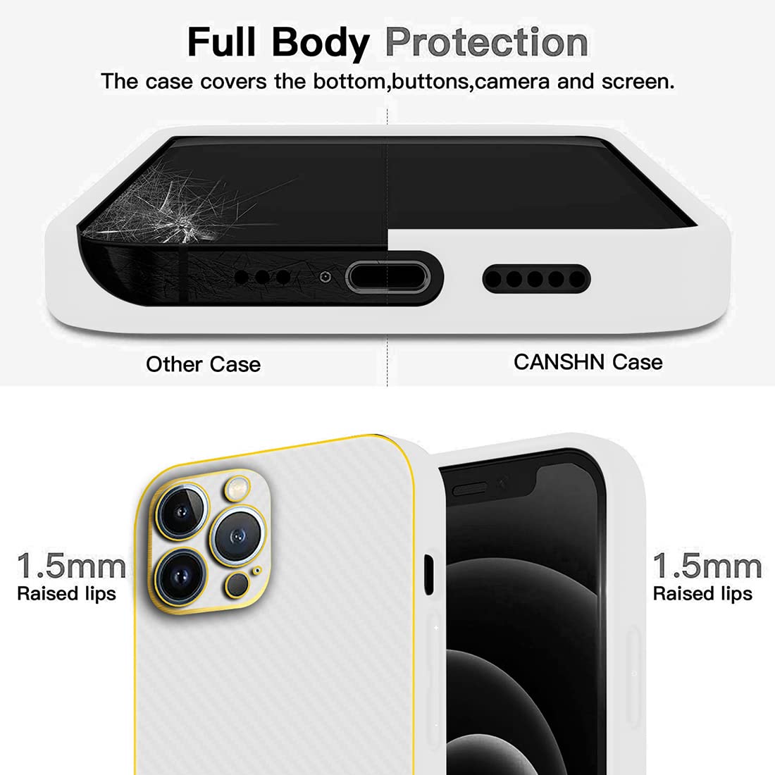 Chrome Finish Carbon Fiber Back Cover TPU Case for Apple iPhone 13 Pro