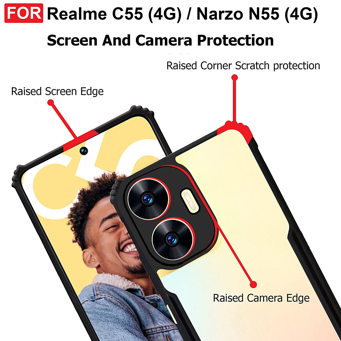 Shockproof Hybrid Cover for Realme C55 4G / Narzo N55 4G