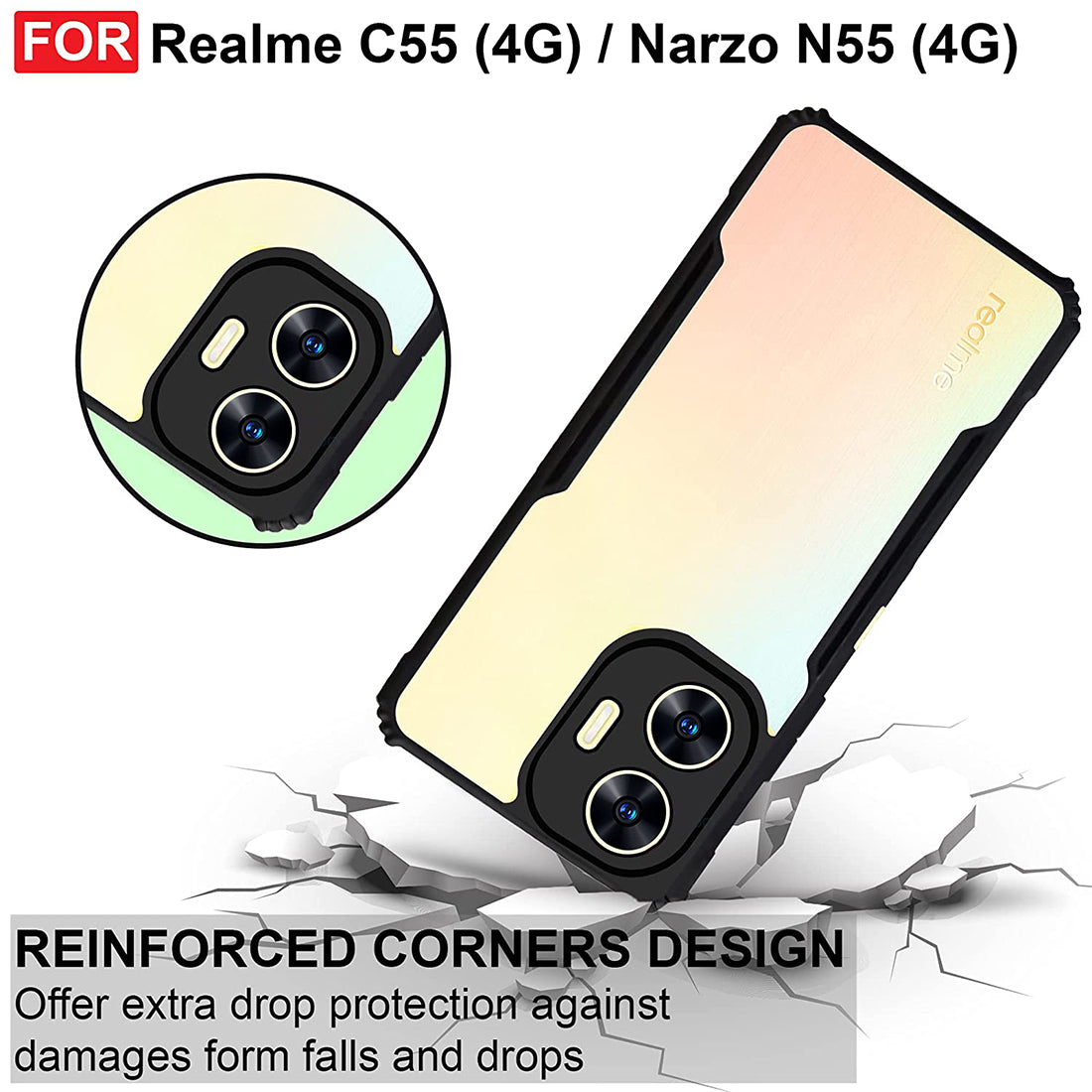 Shockproof Hybrid Cover for Realme C55 4G / Narzo N55 4G