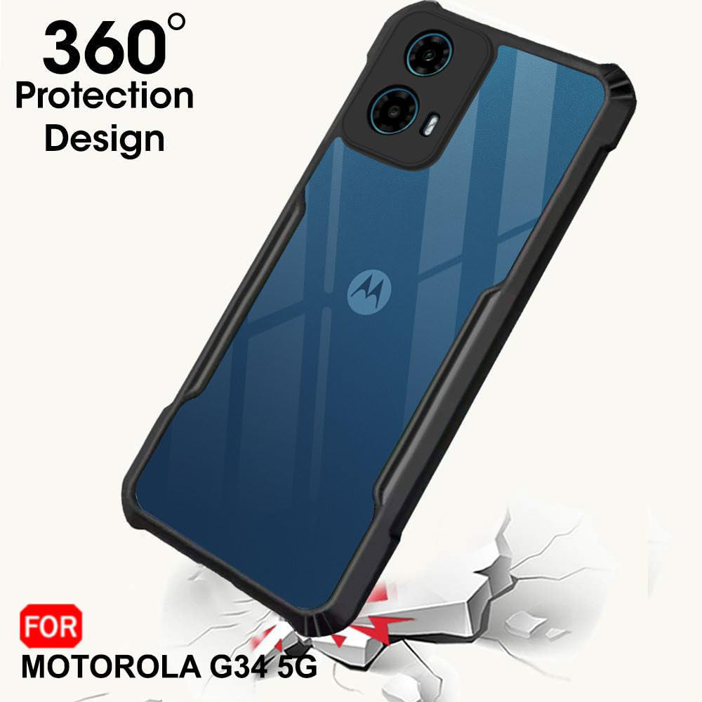 PEIYE Cover Per Motorola Moto G34 5G - Custodia Trasparente Con Cornice Morbida TPU E Retro Rigido - Bordo Blu Traslucido Antiurto