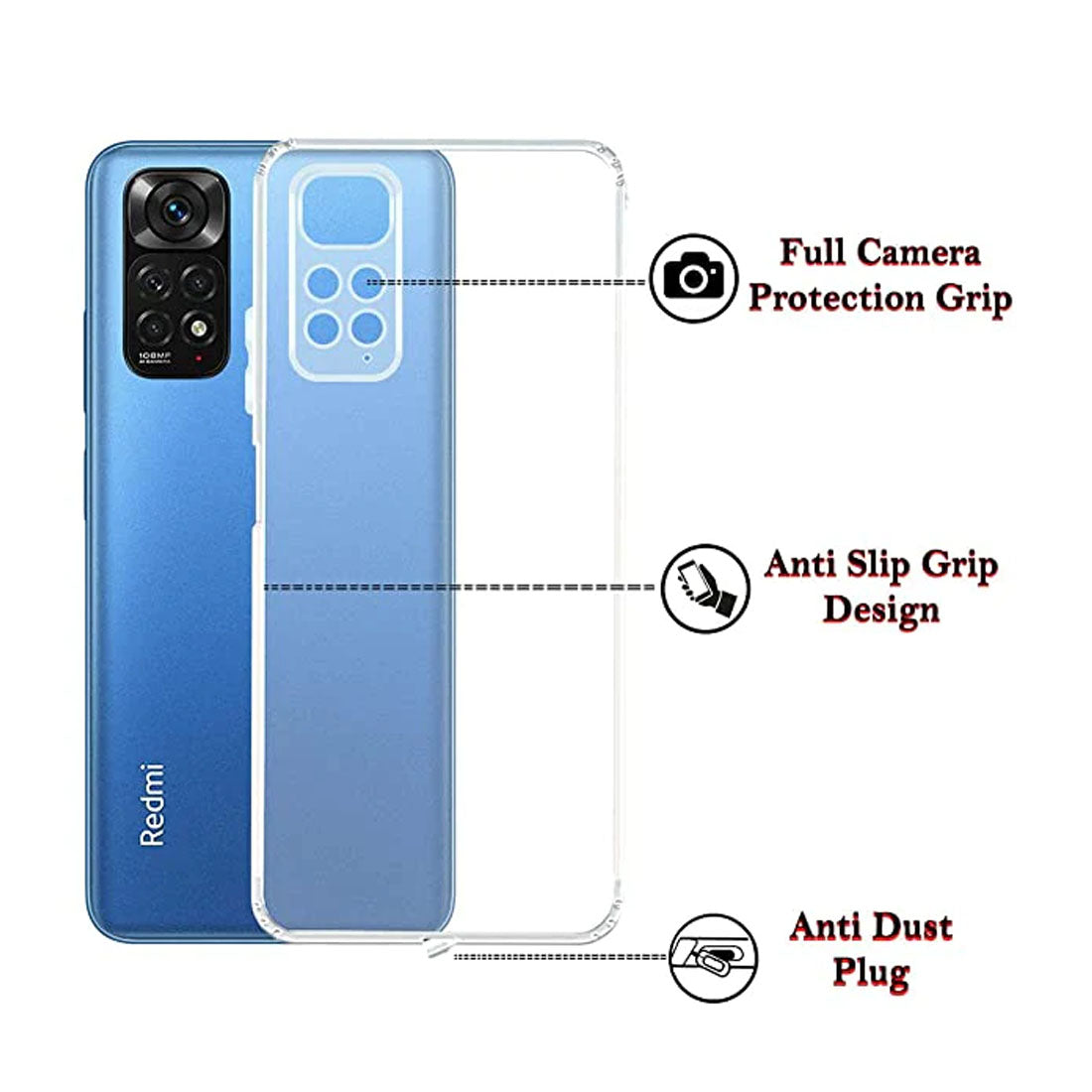 Anti Dust Plug Back Case Cover for Mi Redmi Note 11 4G / Note 11S 4G / Poco M4 Pro 4G