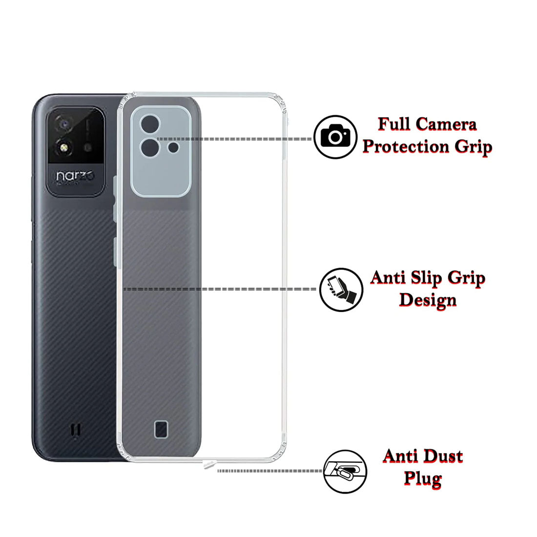 Anti Dust Plug Back Case Cover for Realme Narzo 50i 4G