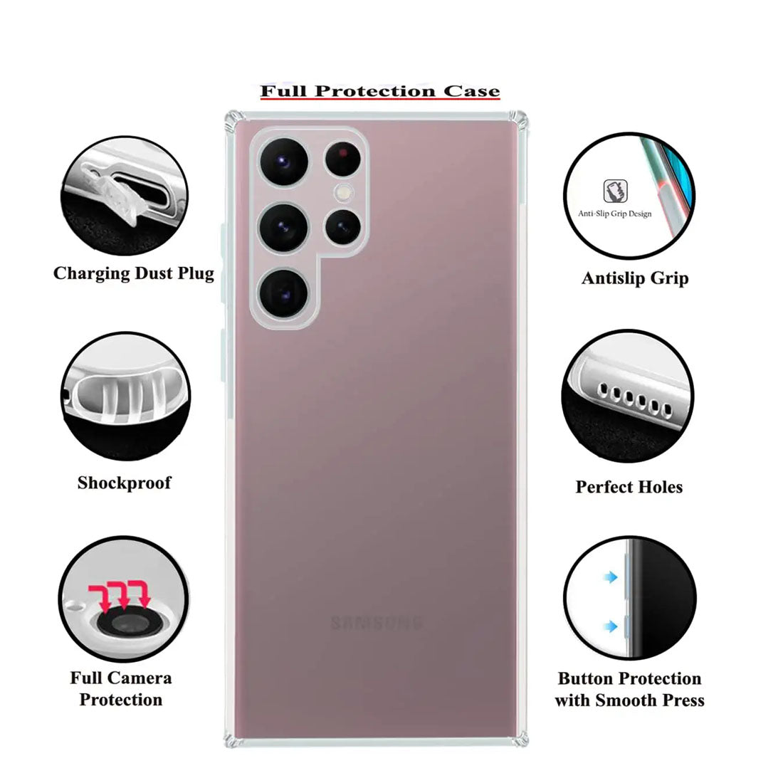 Anti Dust Plug Back Case Cover for Samsung Galaxy S22 Ultra 5G