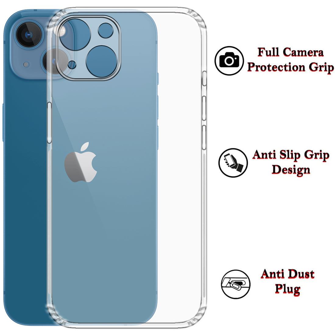 Anti Dust Plug Back Case Cover for Apple iPhone 13