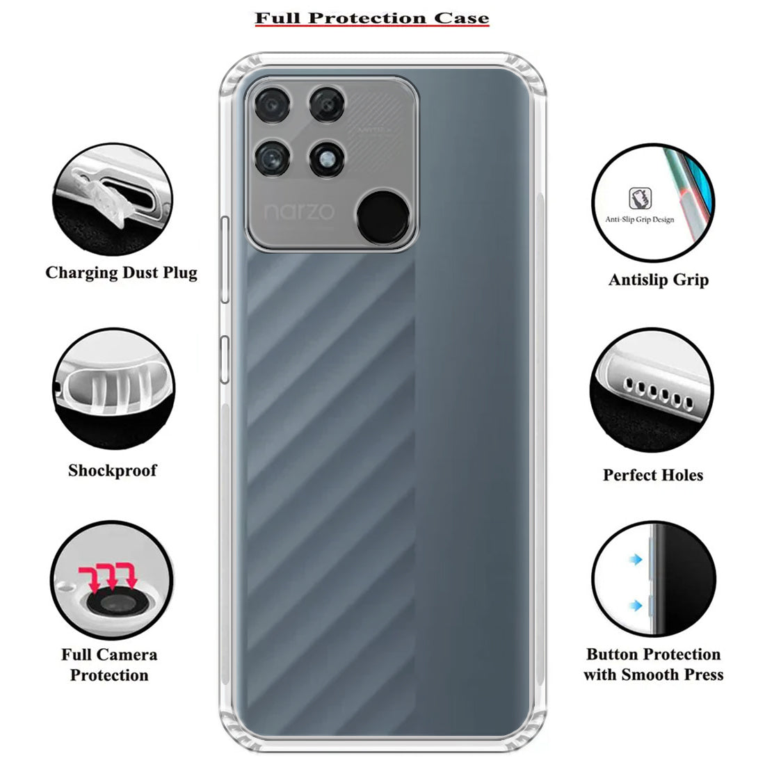 Anti Dust Plug Back Case Cover for Realme Narzo 50A 4G