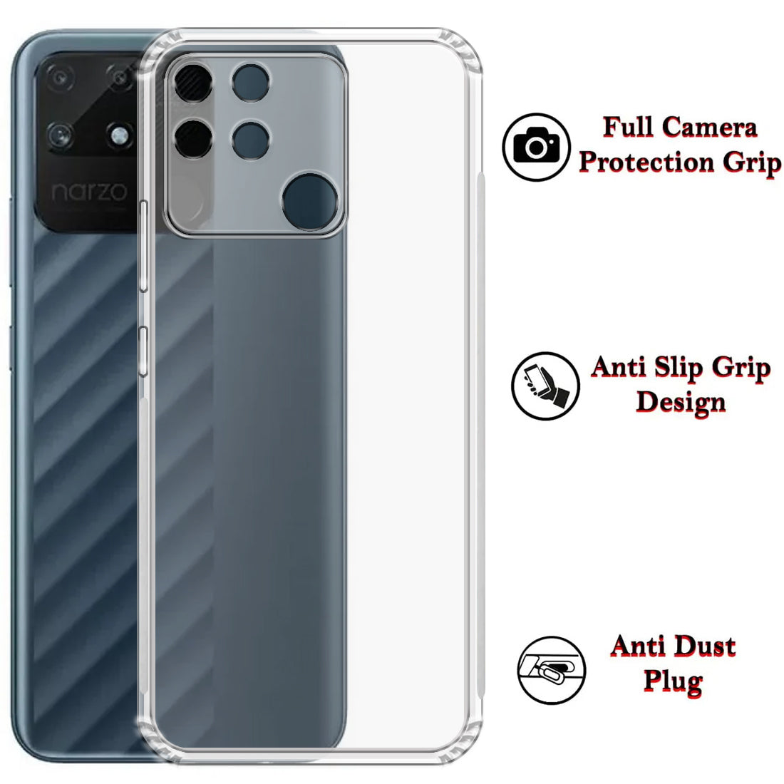 Anti Dust Plug Back Case Cover for Realme Narzo 50A 4G