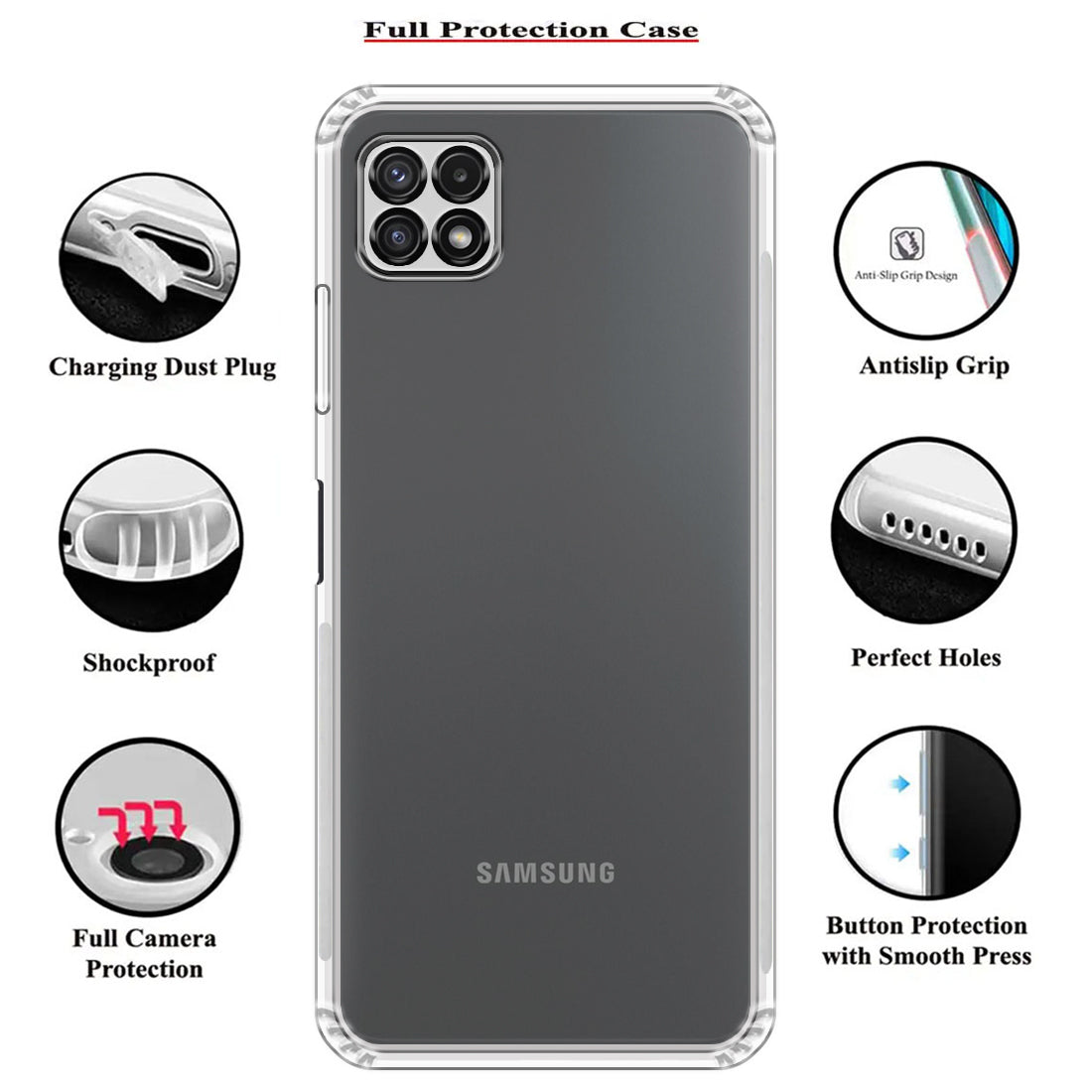 Anti Dust Plug Back Case Cover for Samsung Galaxy A22 5G / F42 5G