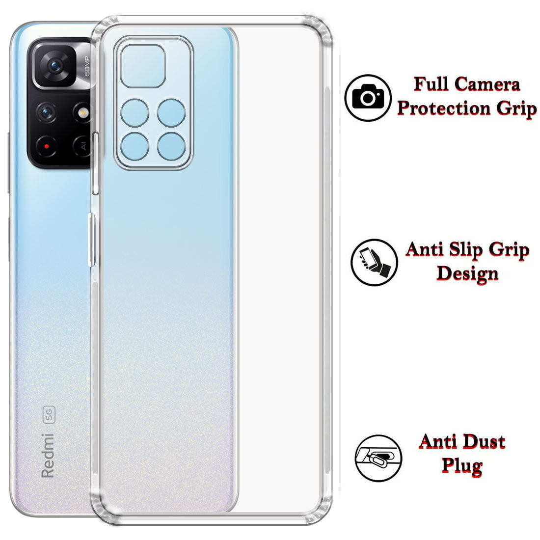 Anti Dust Plug Back Case Cover for Mi Redmi Note 11T 5G / Poco M4 Pro 5G