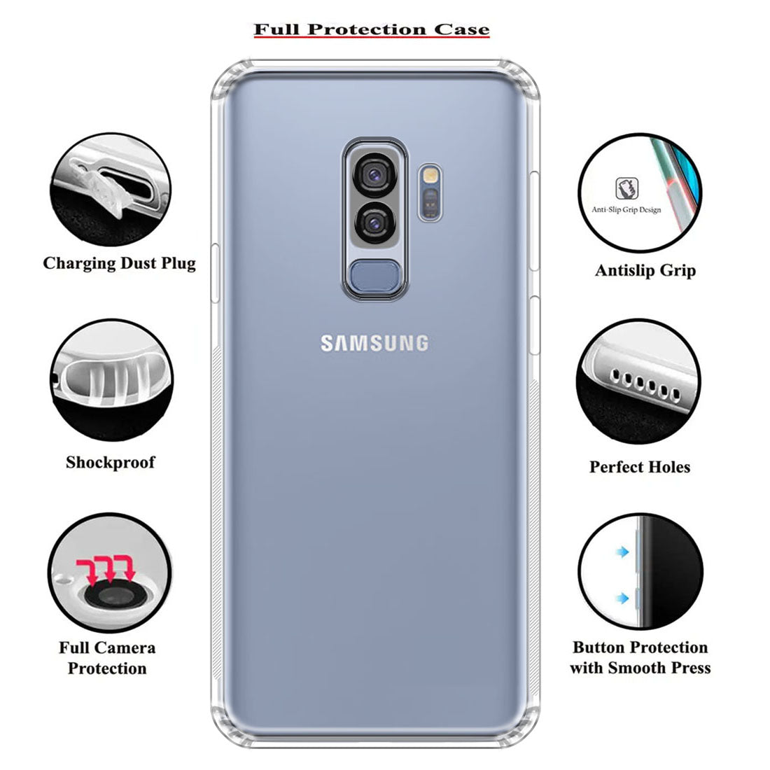 Anti Dust Plug Back Case Cover for Samsung Galaxy S9 Plus 4G