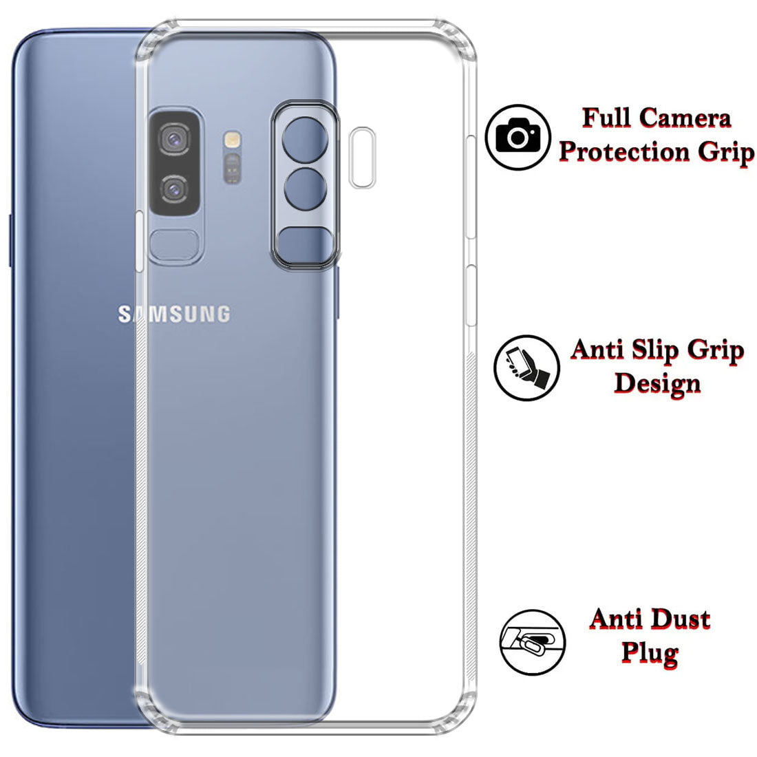 Anti Dust Plug Back Case Cover for Samsung Galaxy S9 Plus 4G