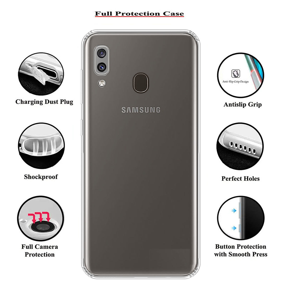 Anti Dust Plug Back Case Cover for Samsung Galaxy A20 4G / A30 4G / M10s 4G