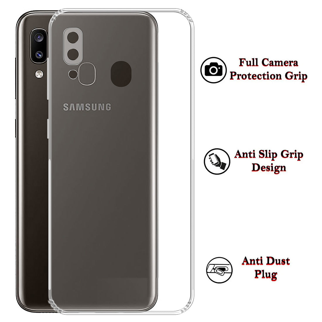 Anti Dust Plug Back Case Cover for Samsung Galaxy A20 4G / A30 4G / M10s 4G