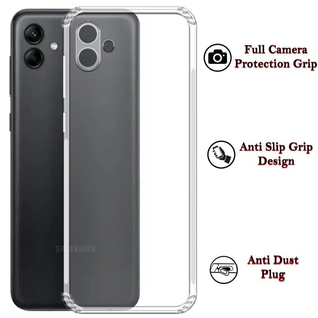 Anti Dust Plug Back Case Cover for Samsung Galaxy M04 4G / A04E 4G / F04 4G
