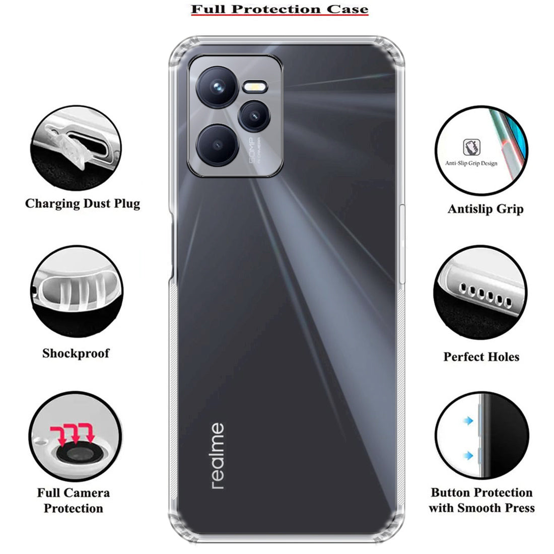 Anti Dust Plug Back Case Cover for Realme Narzo 50A Prime 4G / C35 4G