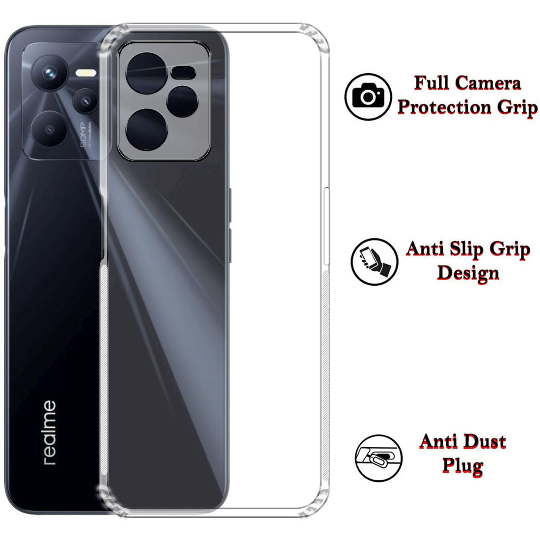 Anti Dust Plug Back Case Cover for Realme Narzo 50A Prime 4G / C35 4G