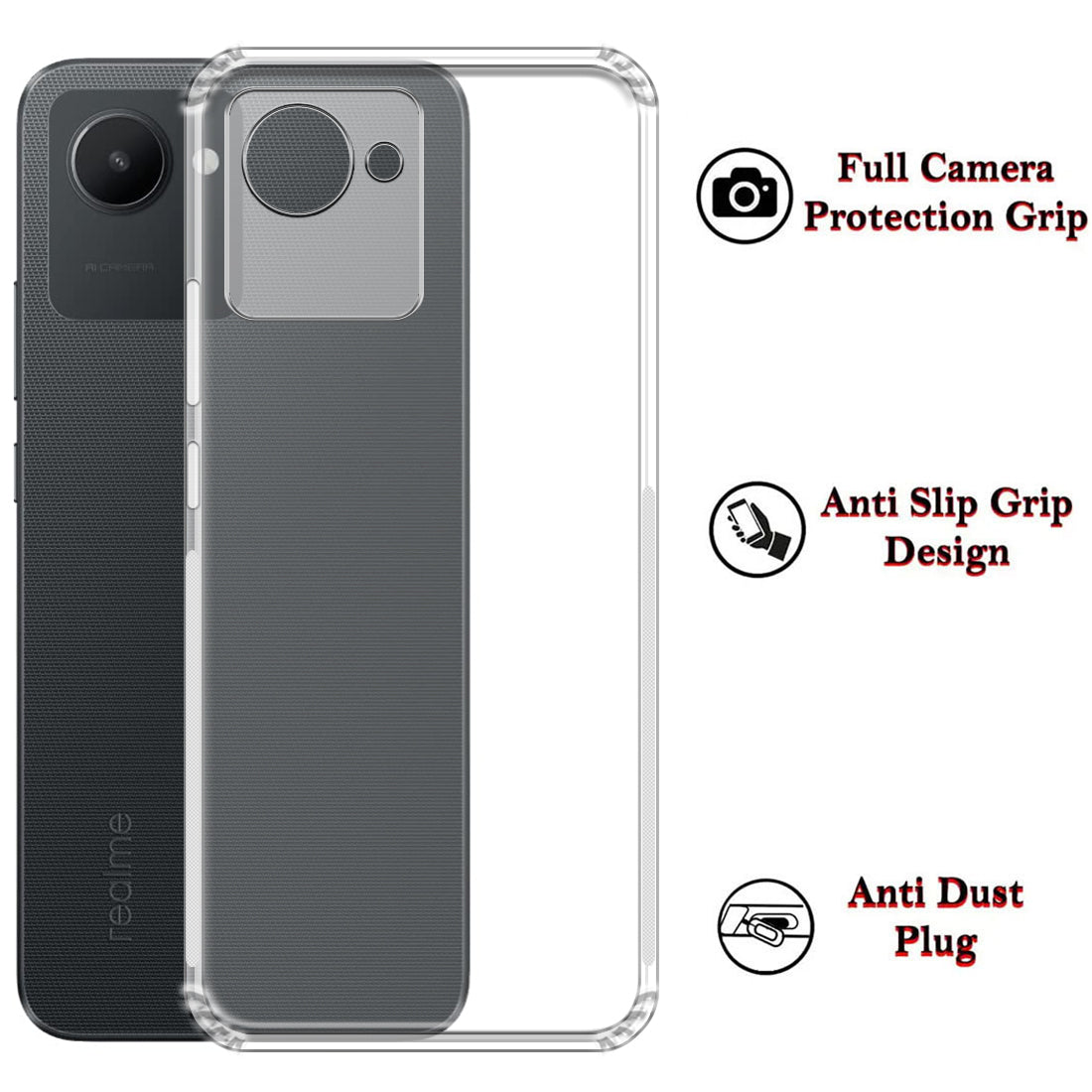 Anti Dust Plug Back Case Cover for Realme C30 4G / C30s 4G / Narzo 50i Prime 4G